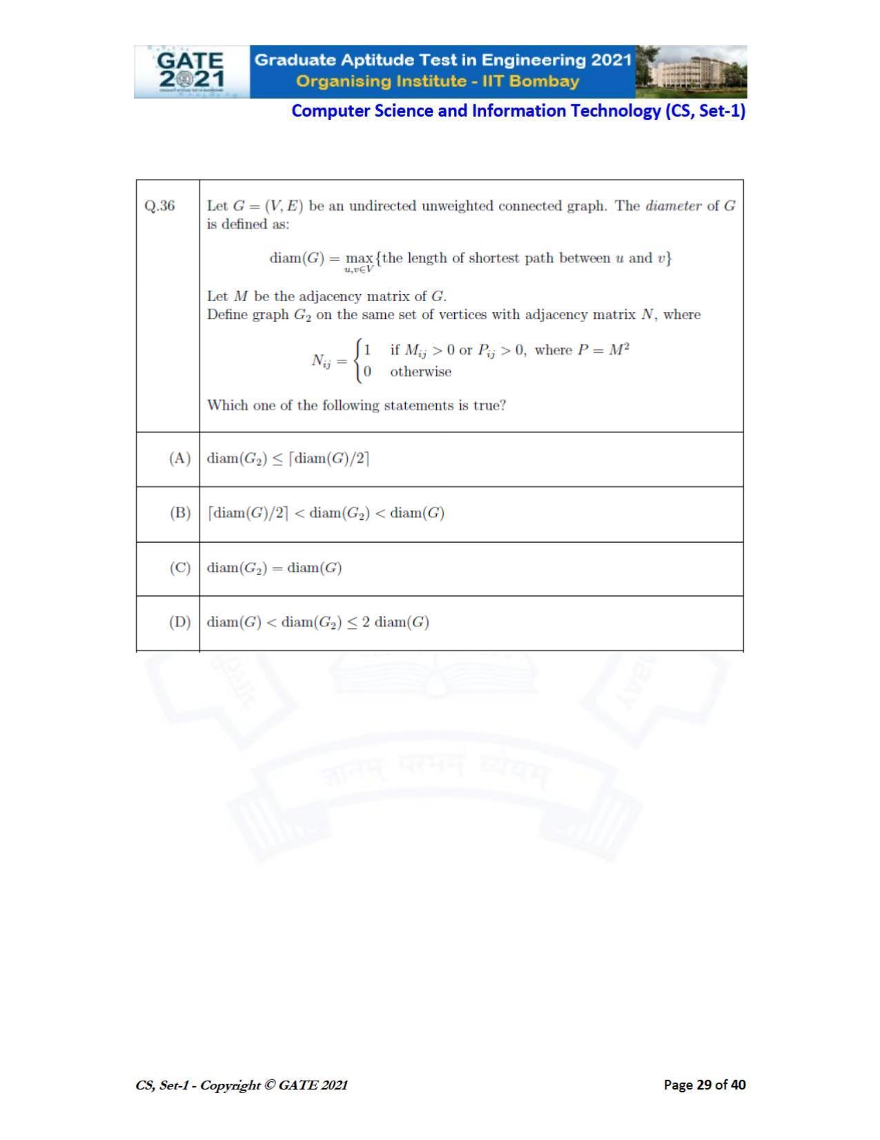 GATE 2021 Computer Science & Information Technology (CS) Question Paper - Page 30