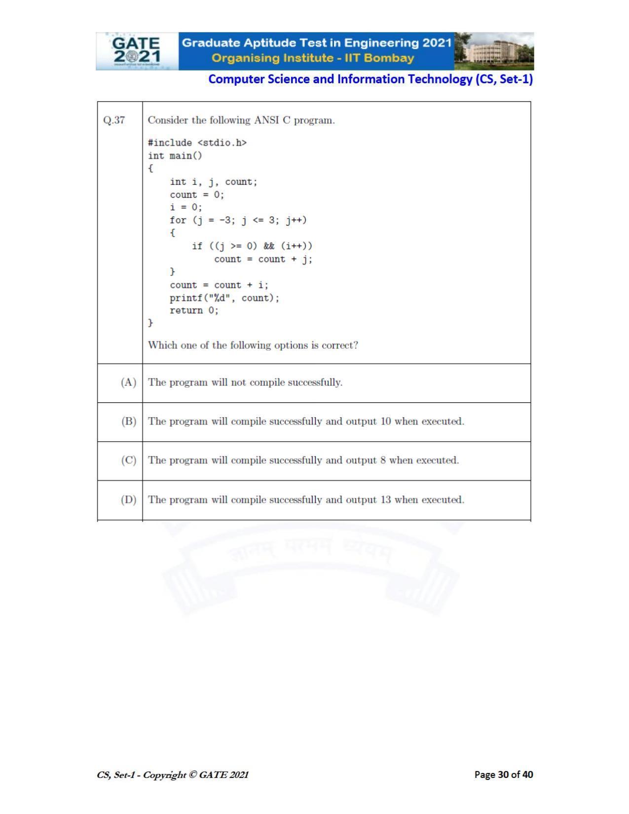 GATE 2021 Computer Science & Information Technology (CS) Question Paper - Page 31