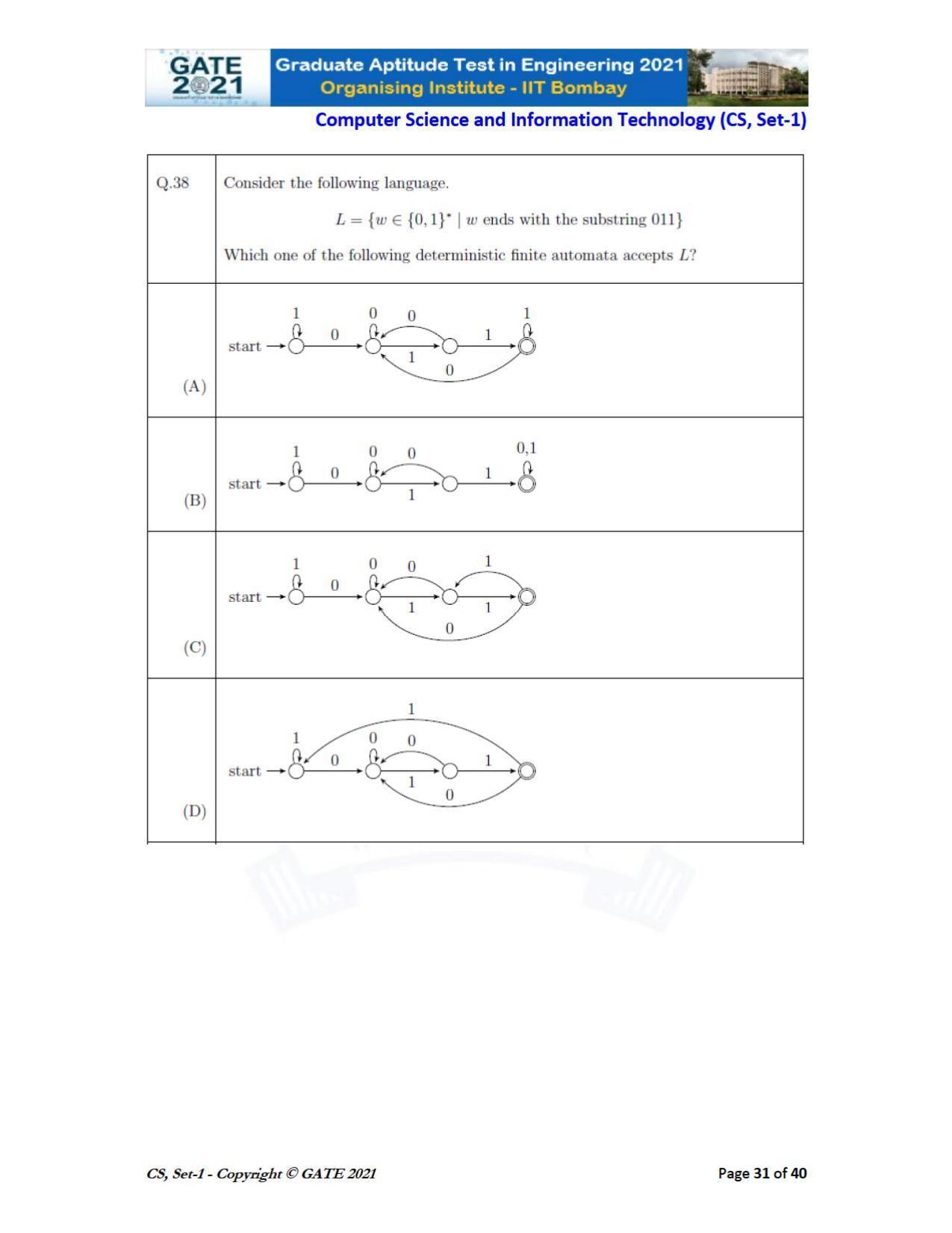 GATE 2021 Computer Science & Information Technology (CS) Question Paper - Page 32