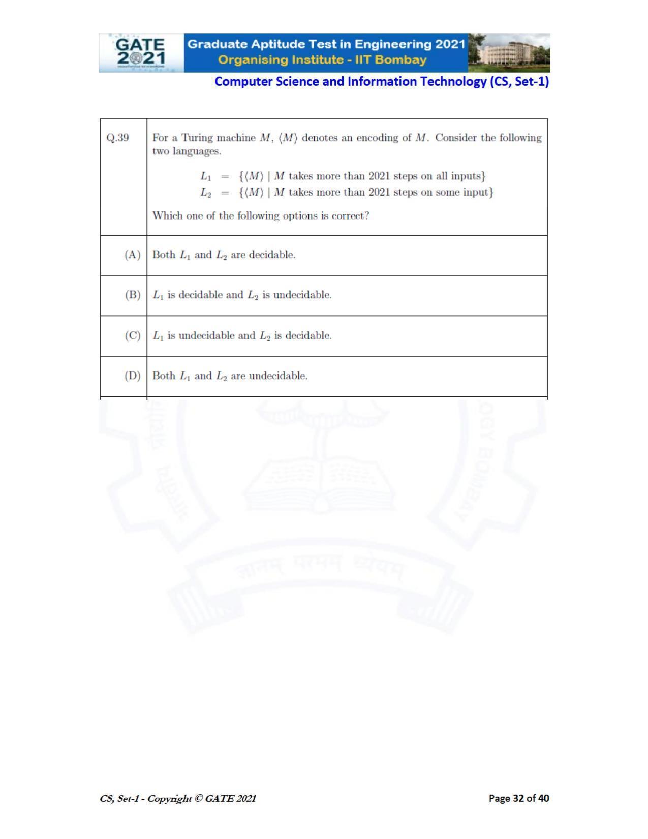 GATE 2021 Computer Science & Information Technology (CS) Question Paper - Page 33