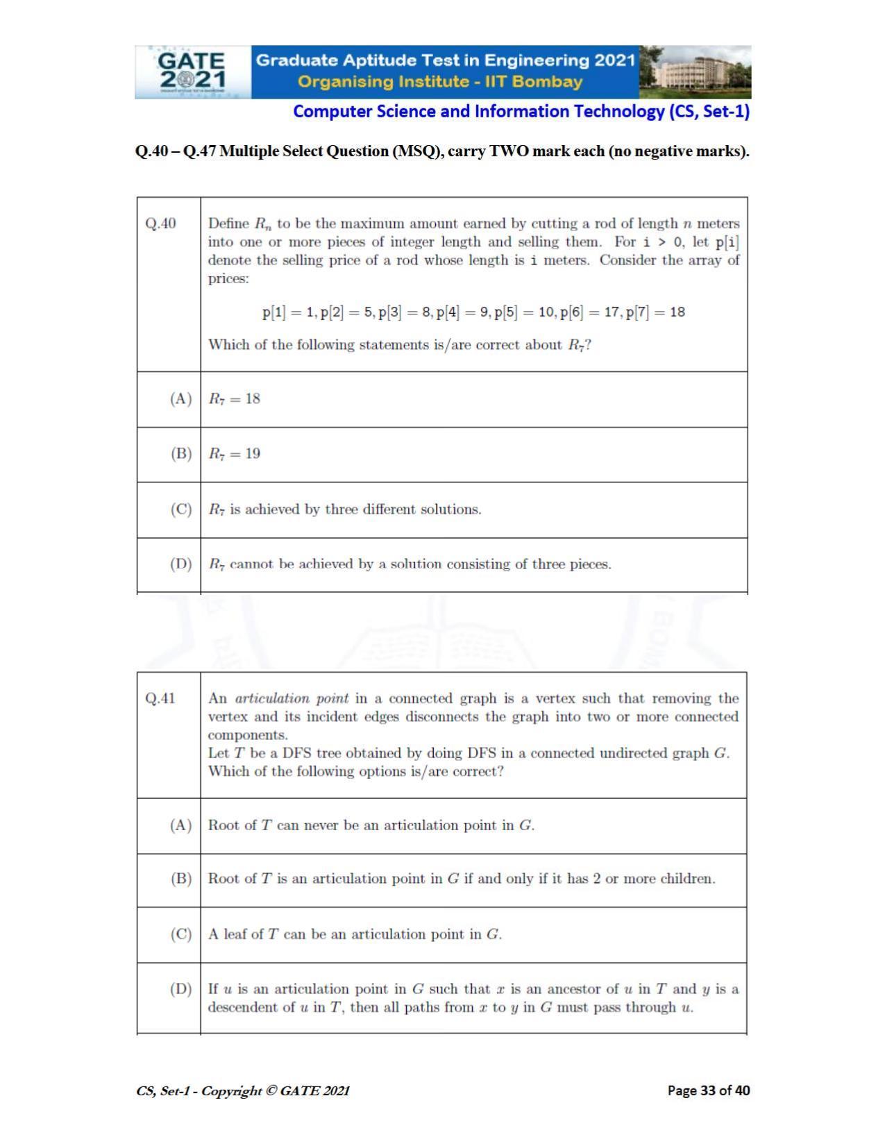 GATE 2021 Computer Science & Information Technology (CS) Question Paper - Page 34