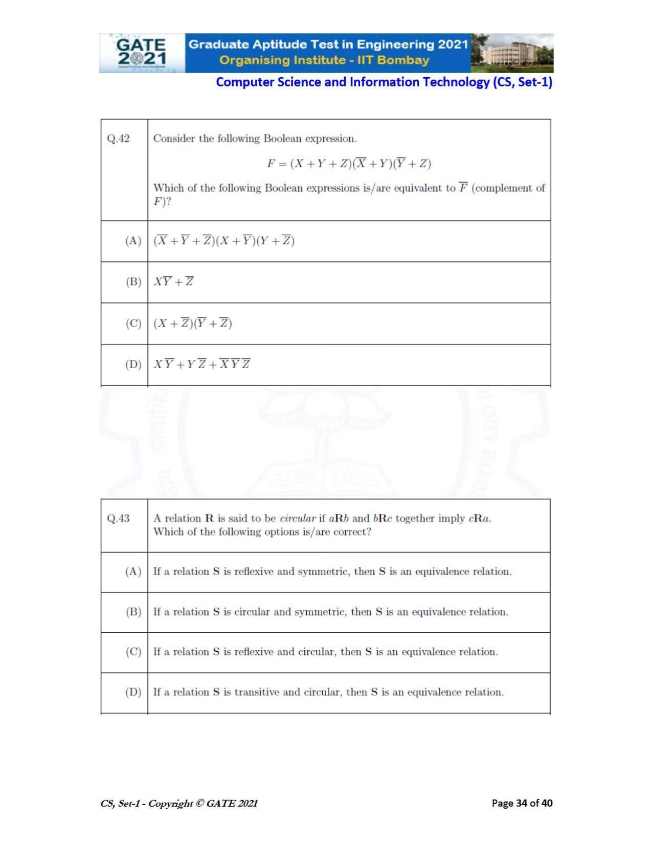 GATE 2021 Computer Science & Information Technology (CS) Question Paper - Page 35