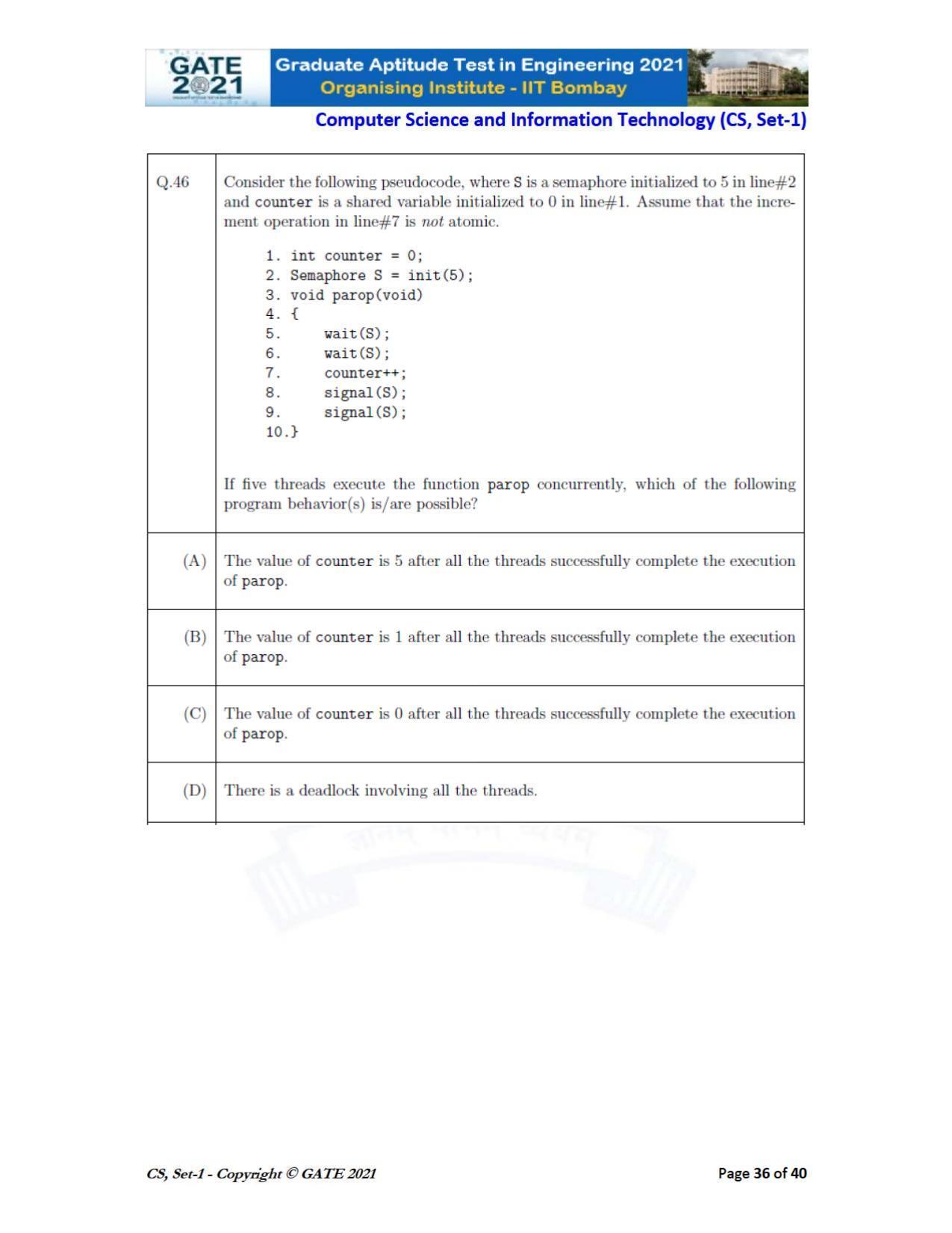 GATE 2021 Computer Science & Information Technology (CS) Question Paper - Page 37
