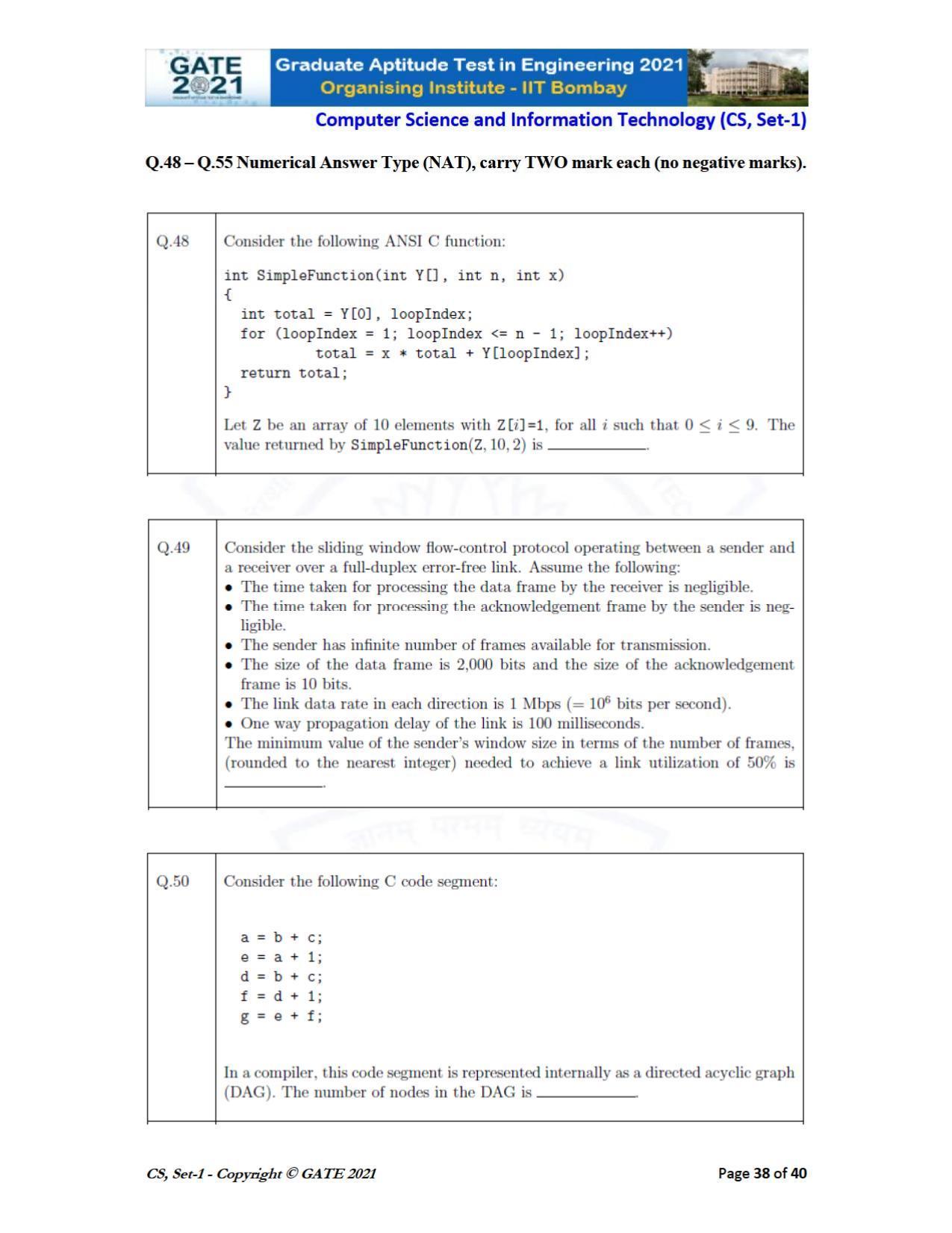 GATE 2021 Computer Science & Information Technology (CS) Question Paper - Page 39