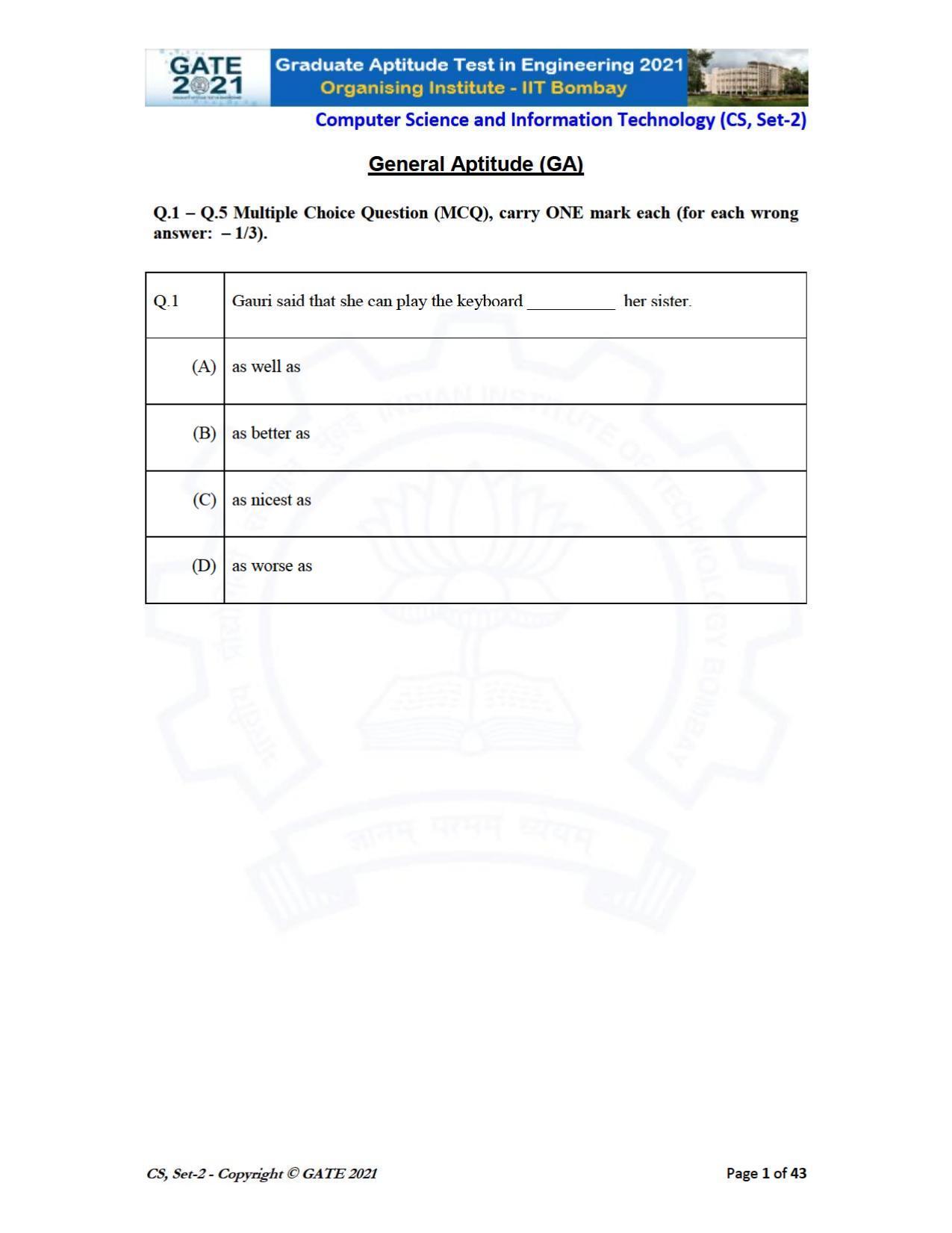 GATE 2021 Computer Science & Information Technology (CS) Question Paper - Page 46