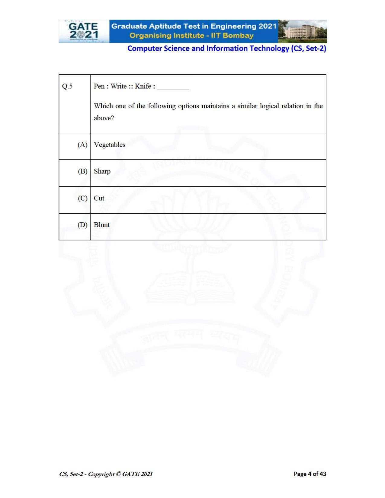 GATE 2021 Computer Science & Information Technology (CS) Question Paper - Page 49
