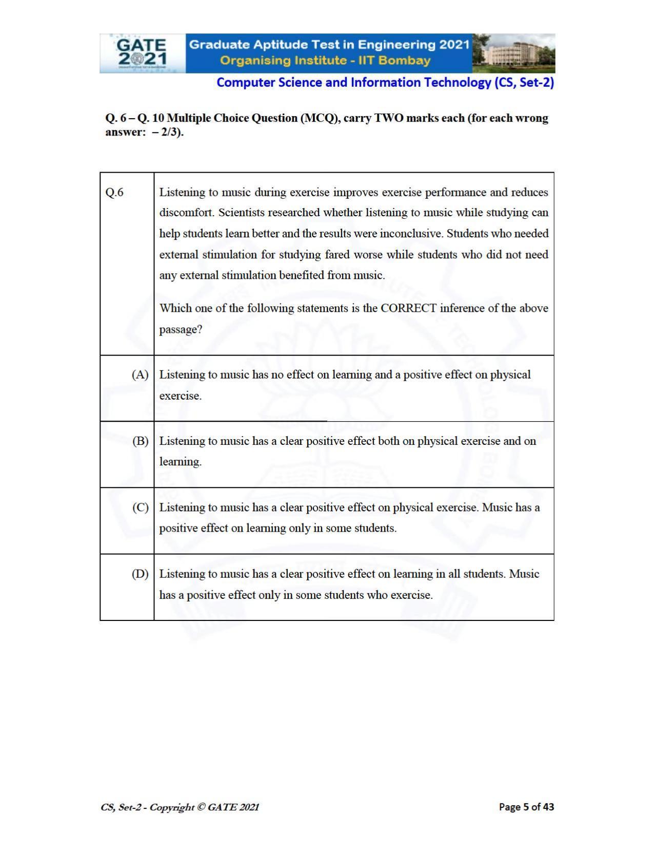 GATE 2021 Computer Science & Information Technology (CS) Question Paper - Page 50
