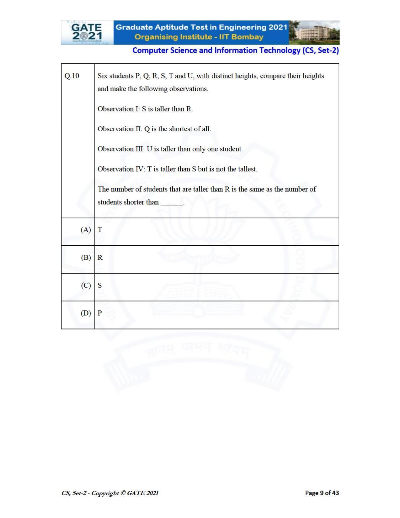 GATE 2021 Computer Science & Information Technology (CS) Question Paper - Page 54