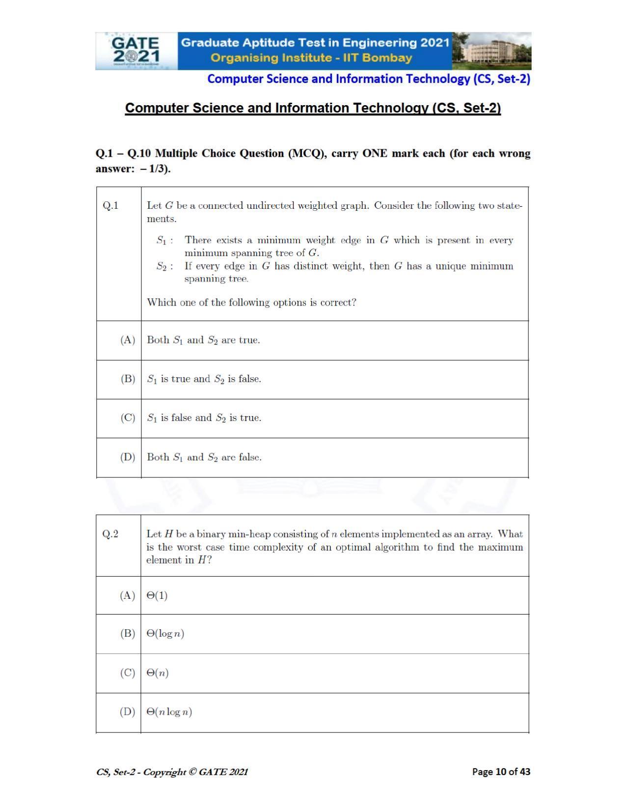 GATE 2021 Computer Science & Information Technology (CS) Question Paper - Page 55
