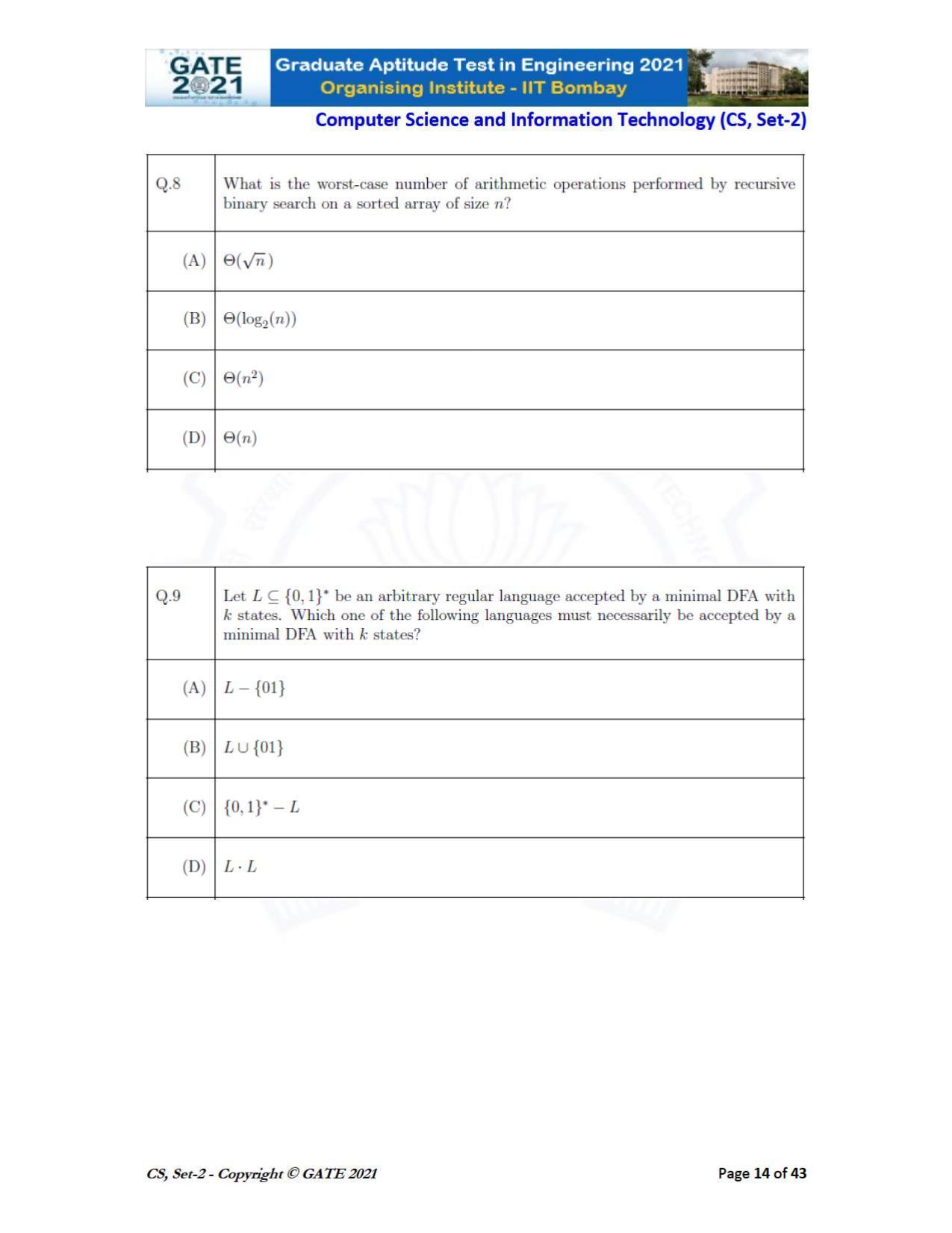 GATE 2021 Computer Science & Information Technology (CS) Question Paper - Page 59