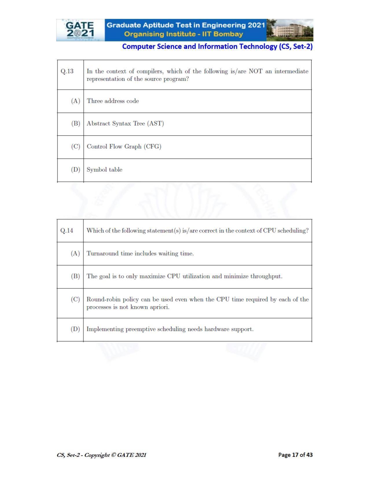 GATE 2021 Computer Science & Information Technology (CS) Question Paper - Page 62