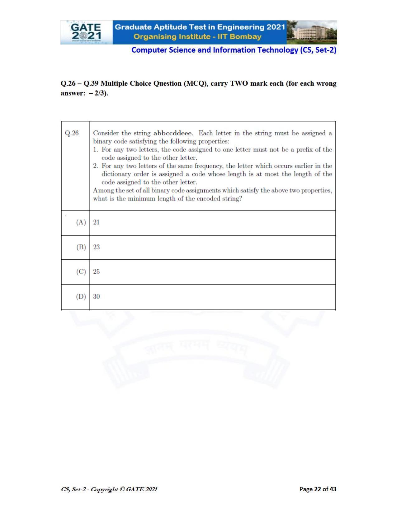 GATE 2021 Computer Science & Information Technology (CS) Question Paper - Page 67