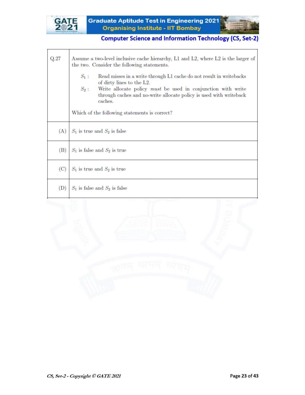 GATE 2021 Computer Science & Information Technology (CS) Question Paper - Page 68