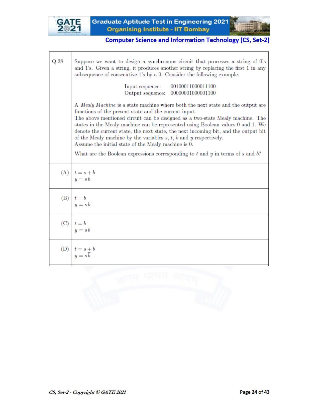 GATE 2021 Computer Science & Information Technology (CS) Question Paper - Page 69