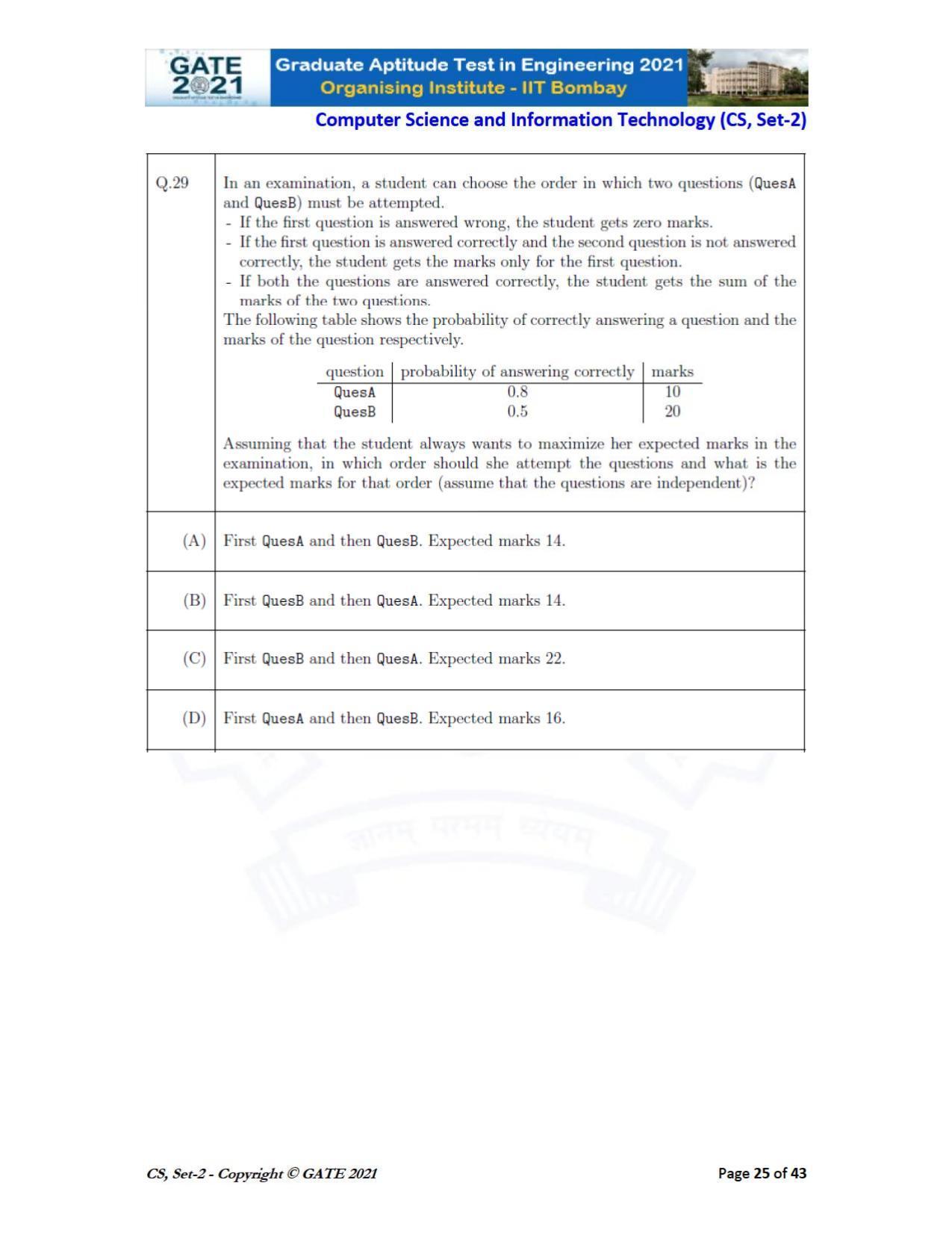 GATE 2021 Computer Science & Information Technology (CS) Question Paper - Page 70