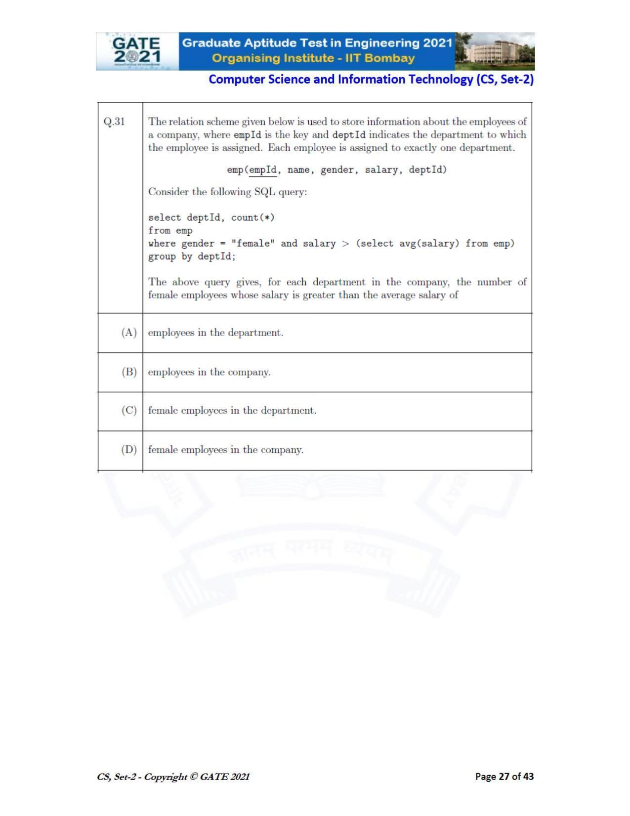 GATE 2021 Computer Science & Information Technology (CS) Question Paper - Page 72