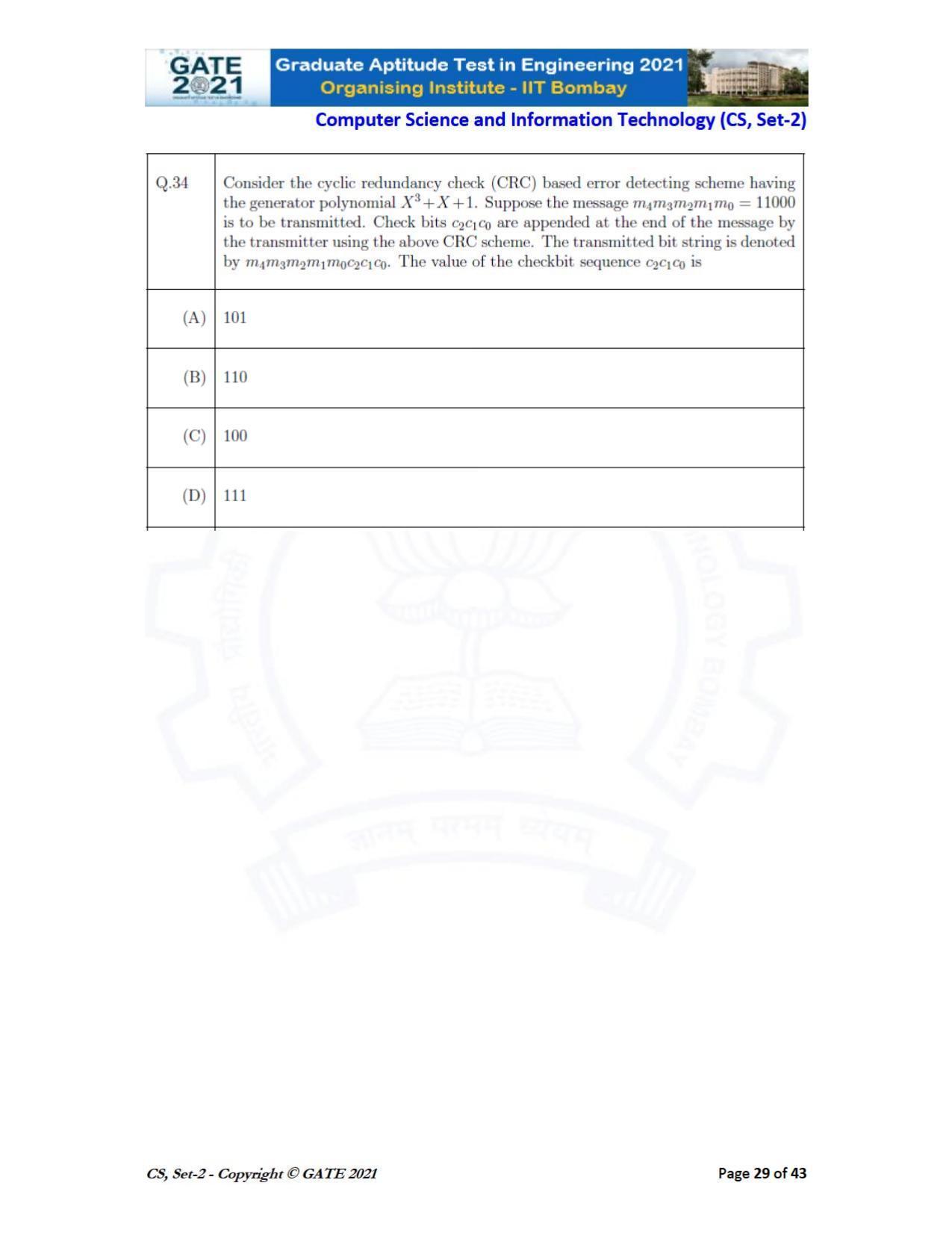 GATE 2021 Computer Science & Information Technology (CS) Question Paper - Page 74