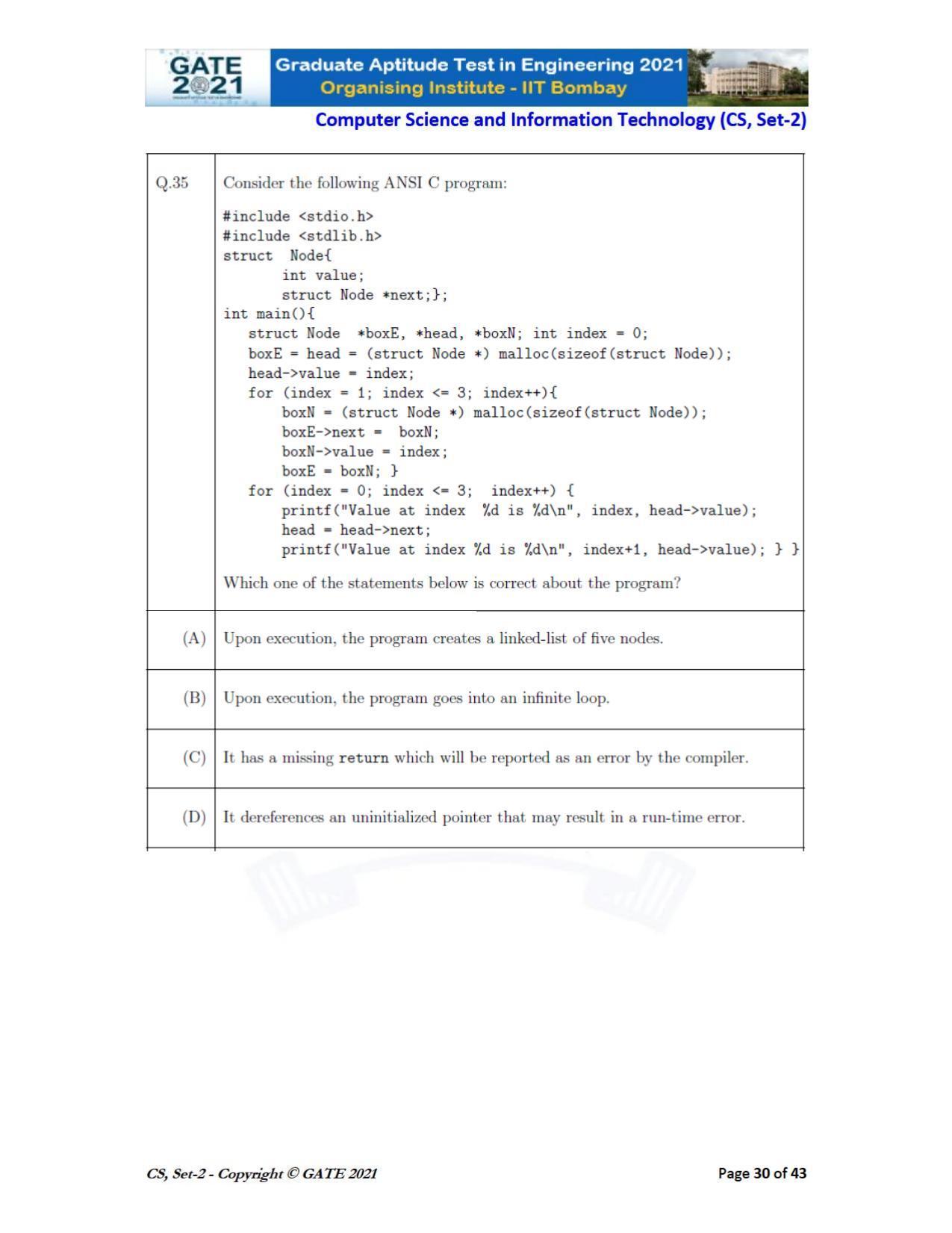 GATE 2021 Computer Science & Information Technology (CS) Question Paper - Page 75