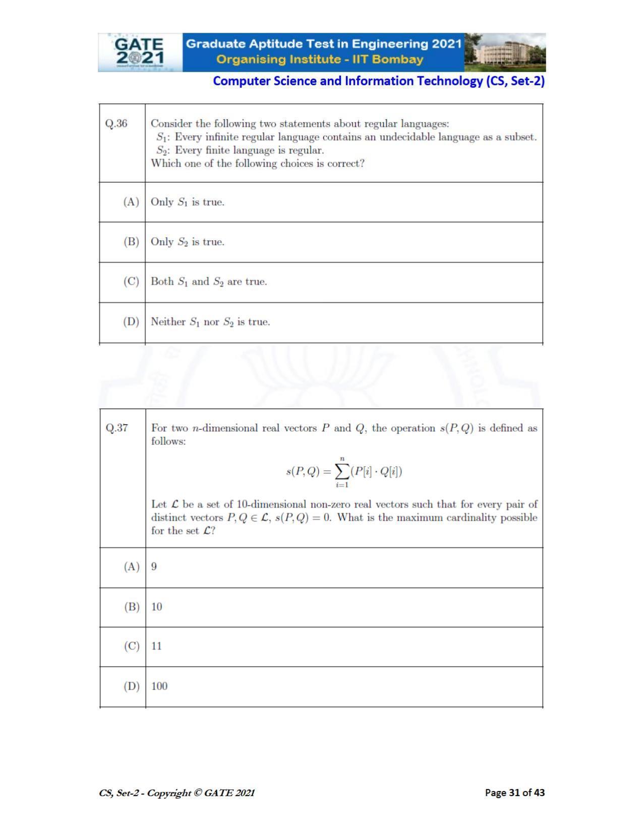 GATE 2021 Computer Science & Information Technology (CS) Question Paper - Page 76