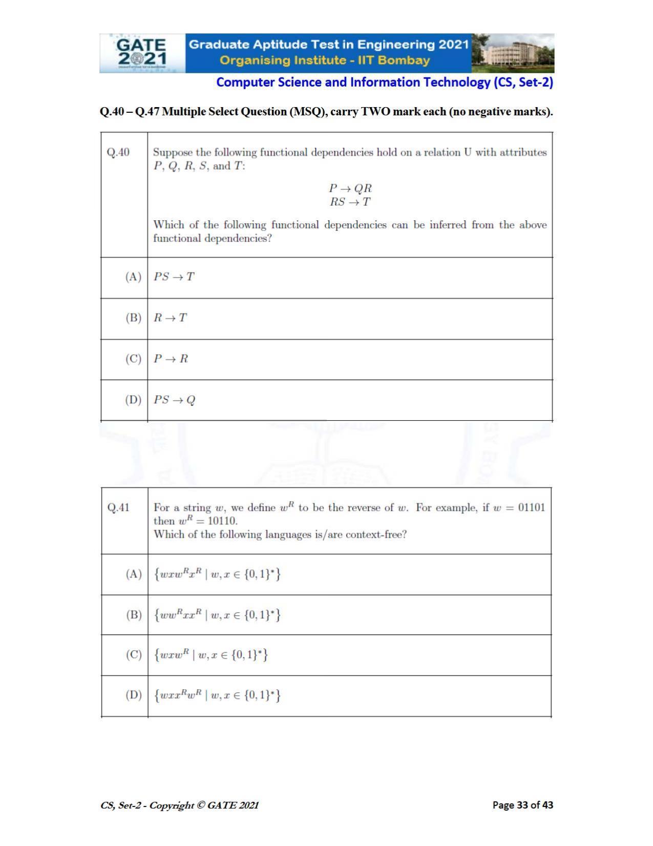 GATE 2021 Computer Science & Information Technology (CS) Question Paper - Page 78