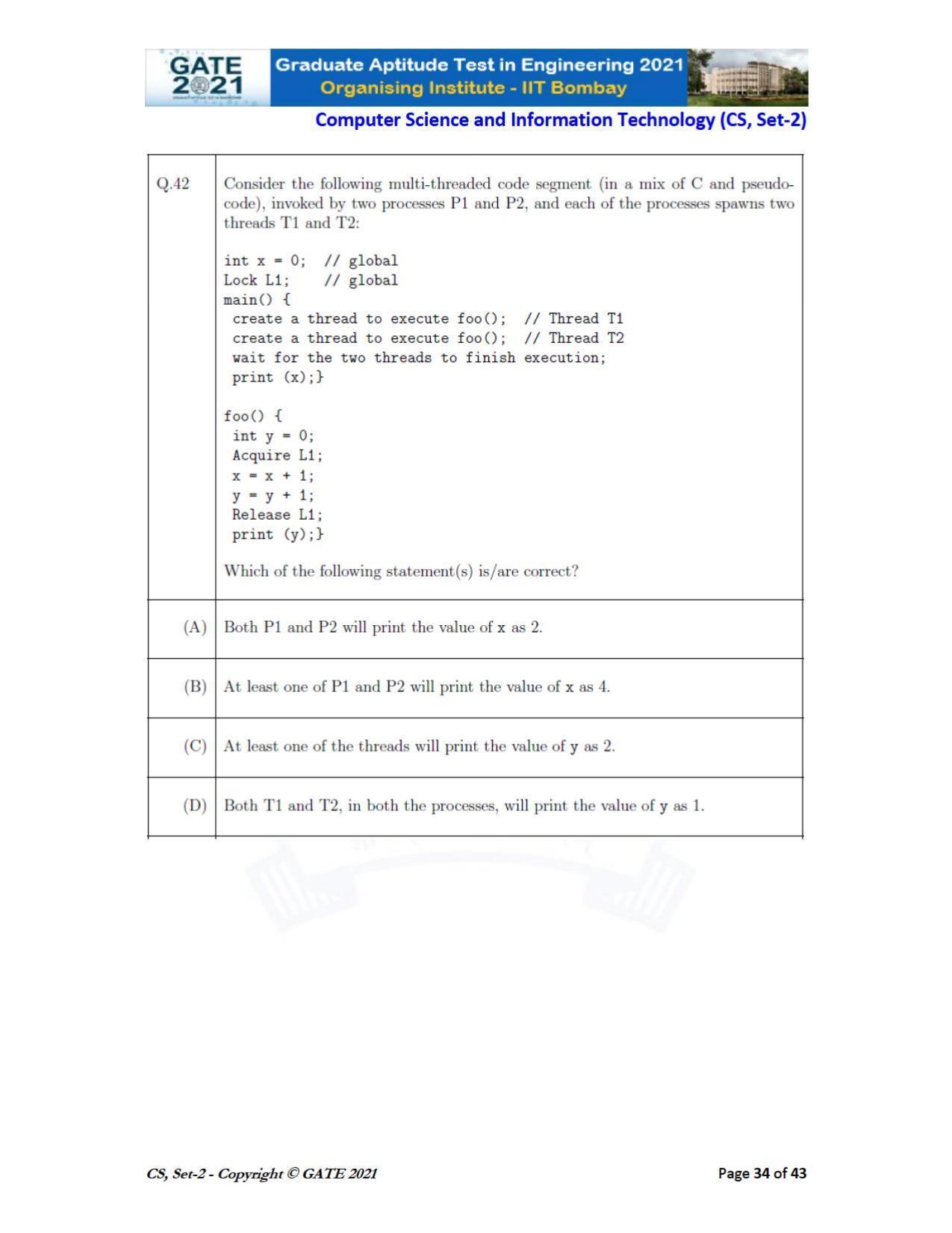 GATE 2021 Computer Science & Information Technology (CS) Question Paper - Page 79