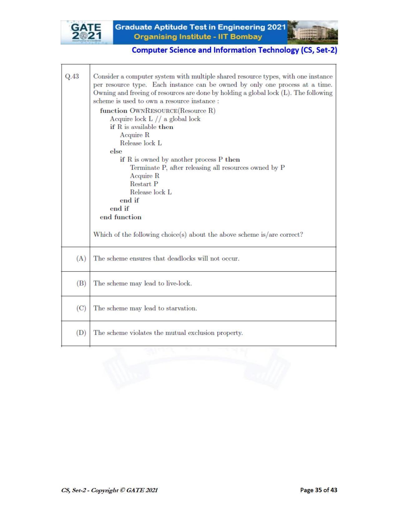 GATE 2021 Computer Science & Information Technology (CS) Question Paper - Page 80