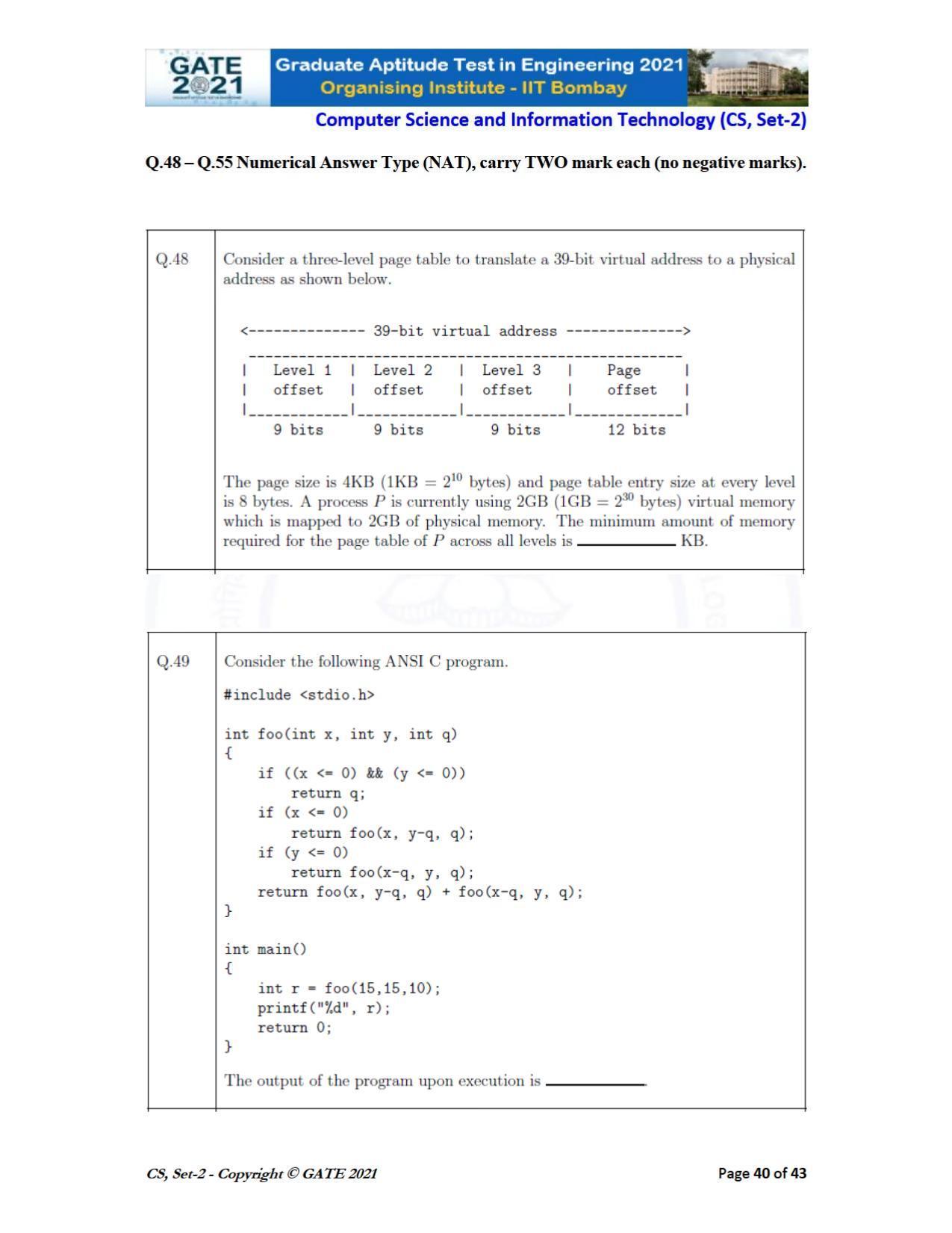 GATE 2021 Computer Science & Information Technology (CS) Question Paper - Page 85