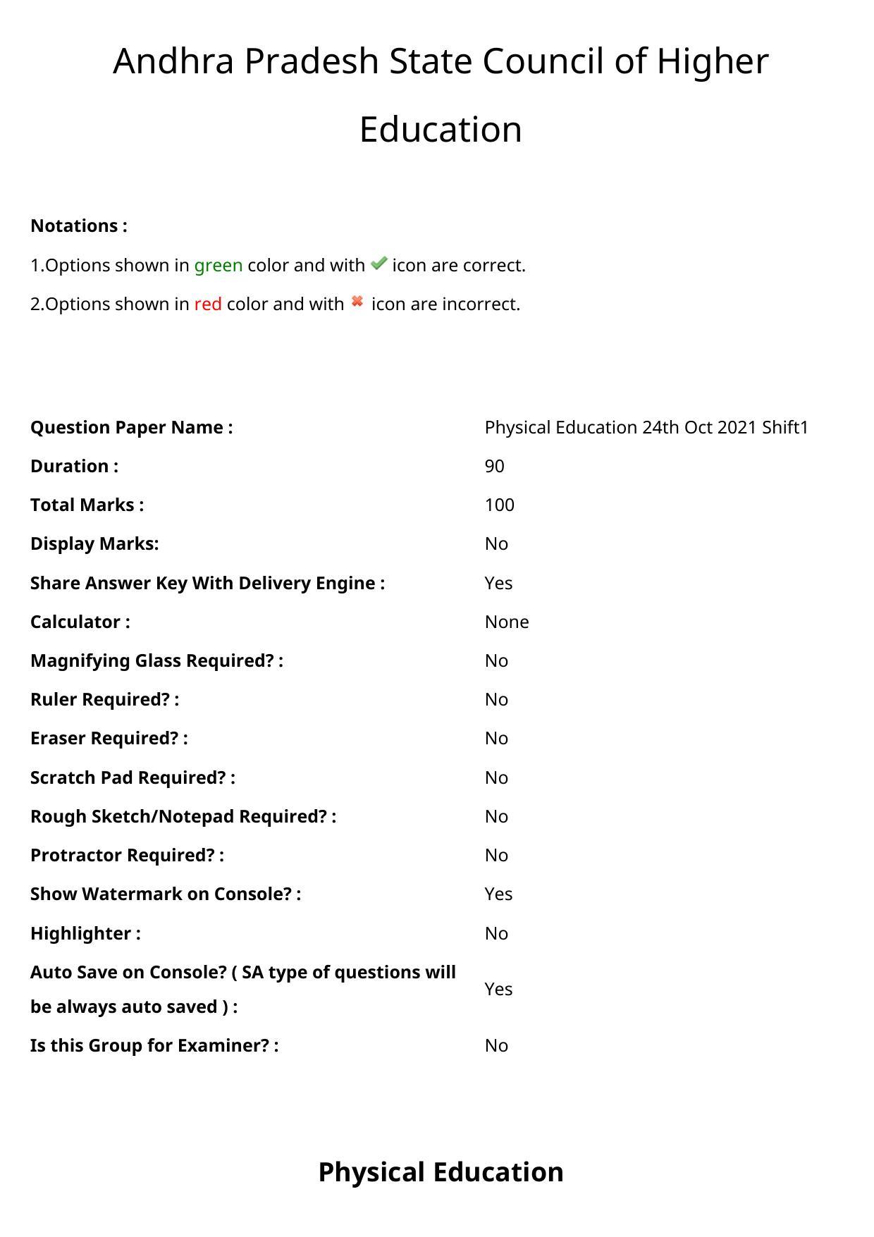 AP PGCET 2021 Physical Education Question Paper with Answer Key - Page 1