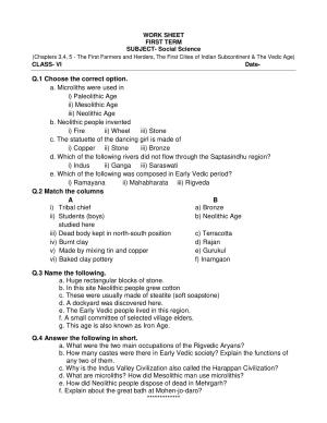 CBSE Worksheets for Class 6 Social Science The First Farmers and Herders Assignment 2