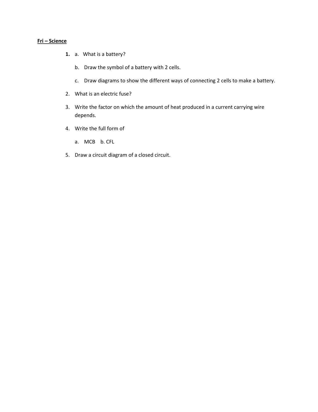 CBSE Worksheets for Class 7 Science Battery Assignment - Page 1