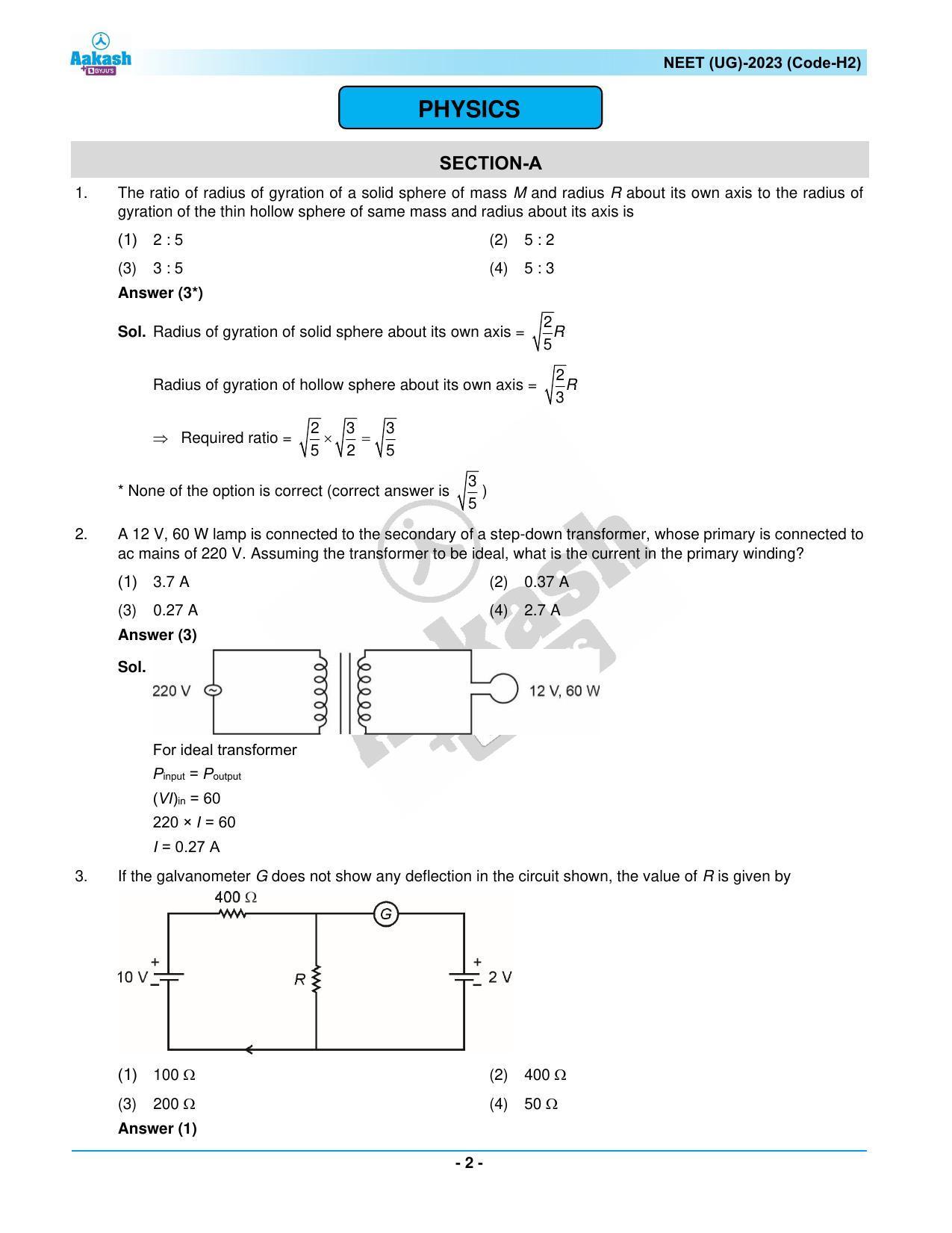 NEET 2023 Question Paper H2 - Page 2