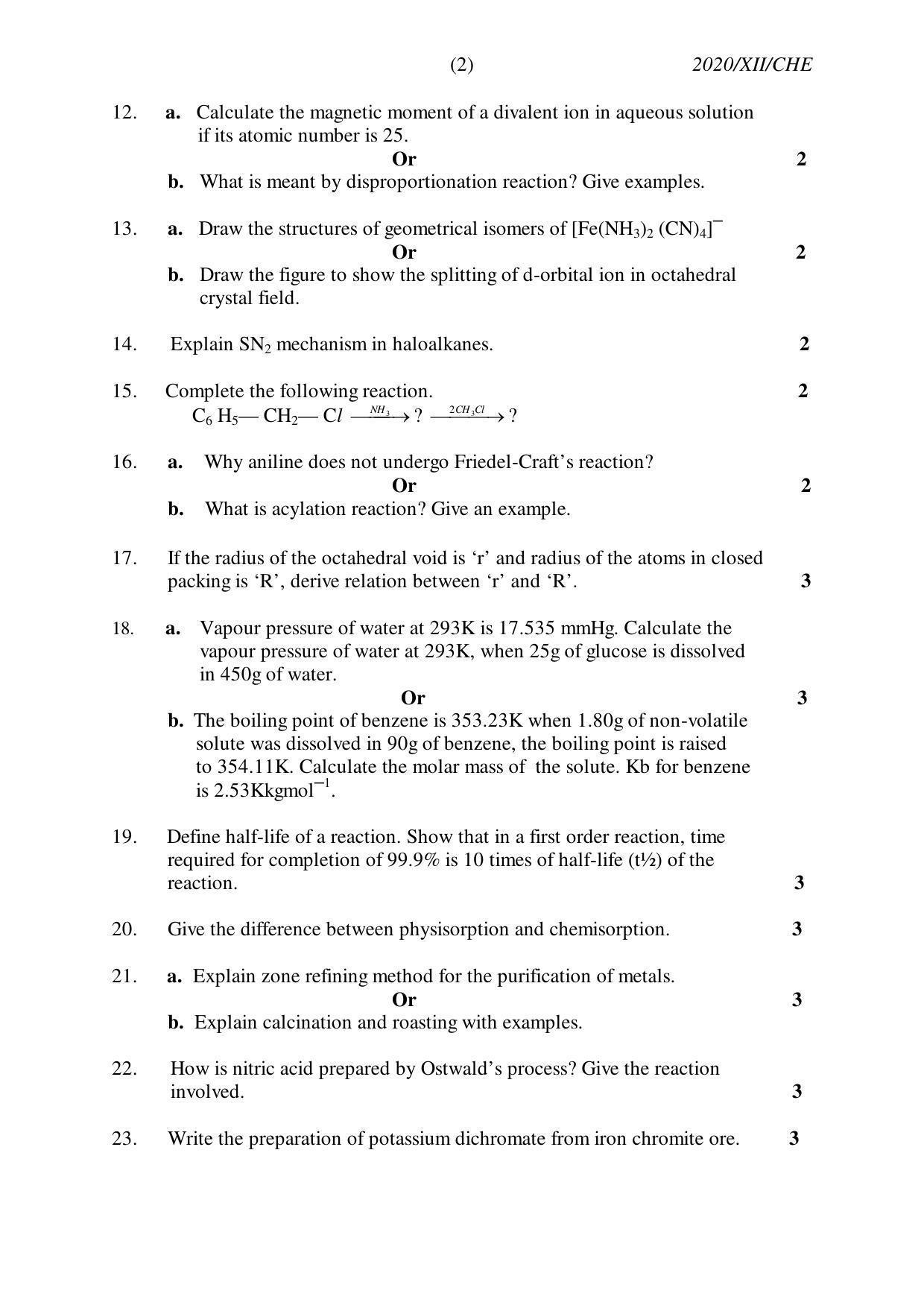 Nagaland Board Class 12 CHEMISTRY 2020 Question Papers - Page 2