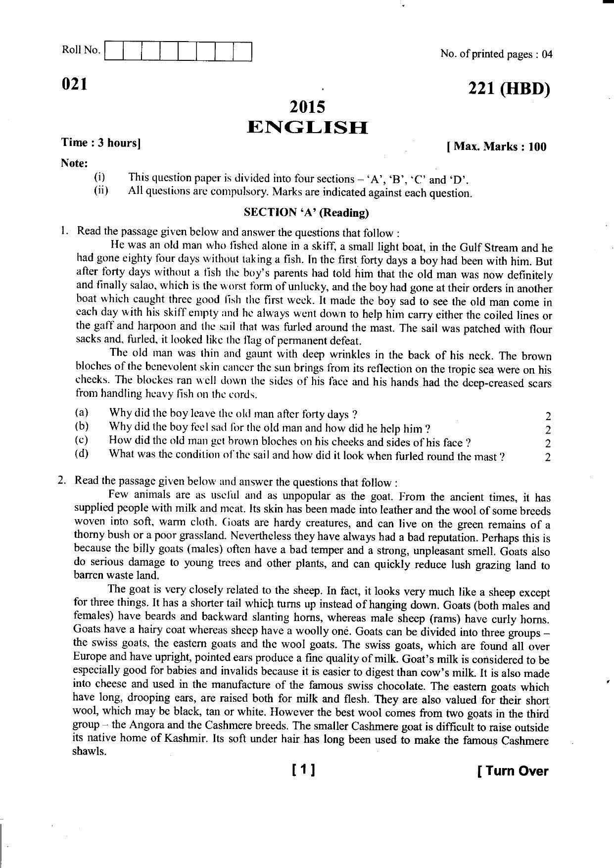 UBSE Class 10 English 2015 Question Paper - Page 5