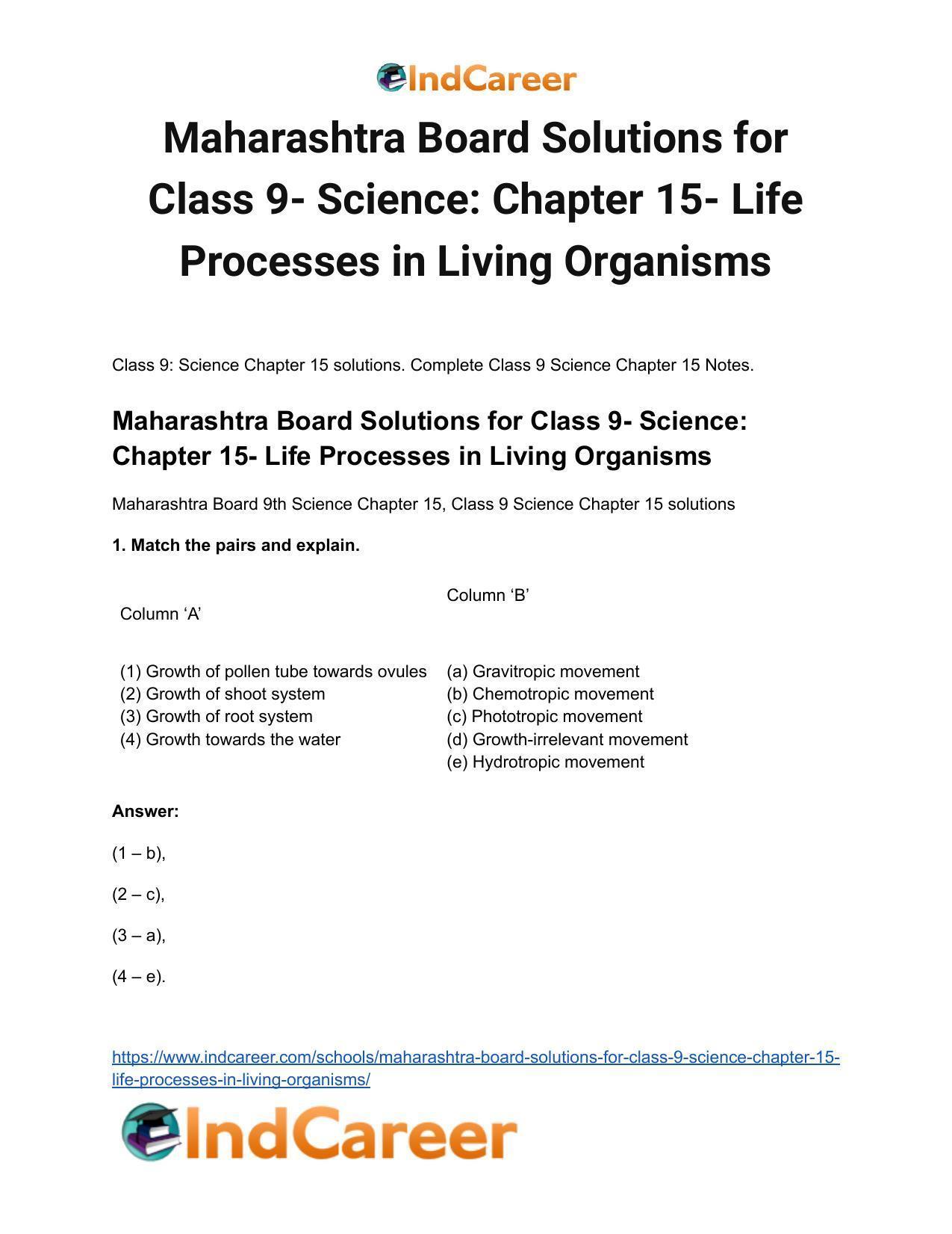 Maharashtra Board Solutions for Class 9- Science: Chapter 15- Life Processes in Living Organisms - Page 2