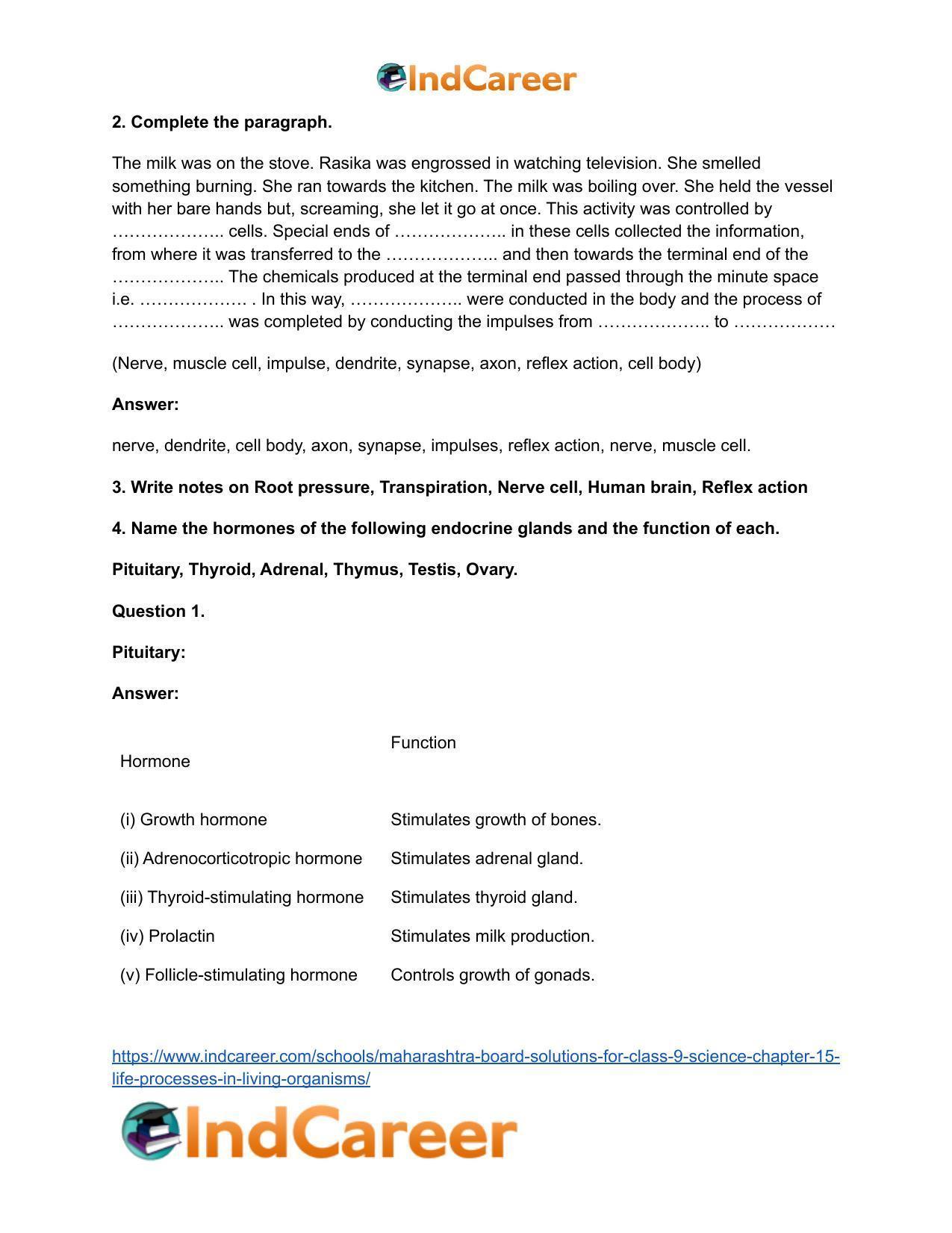Maharashtra Board Solutions for Class 9- Science: Chapter 15- Life Processes in Living Organisms - Page 3