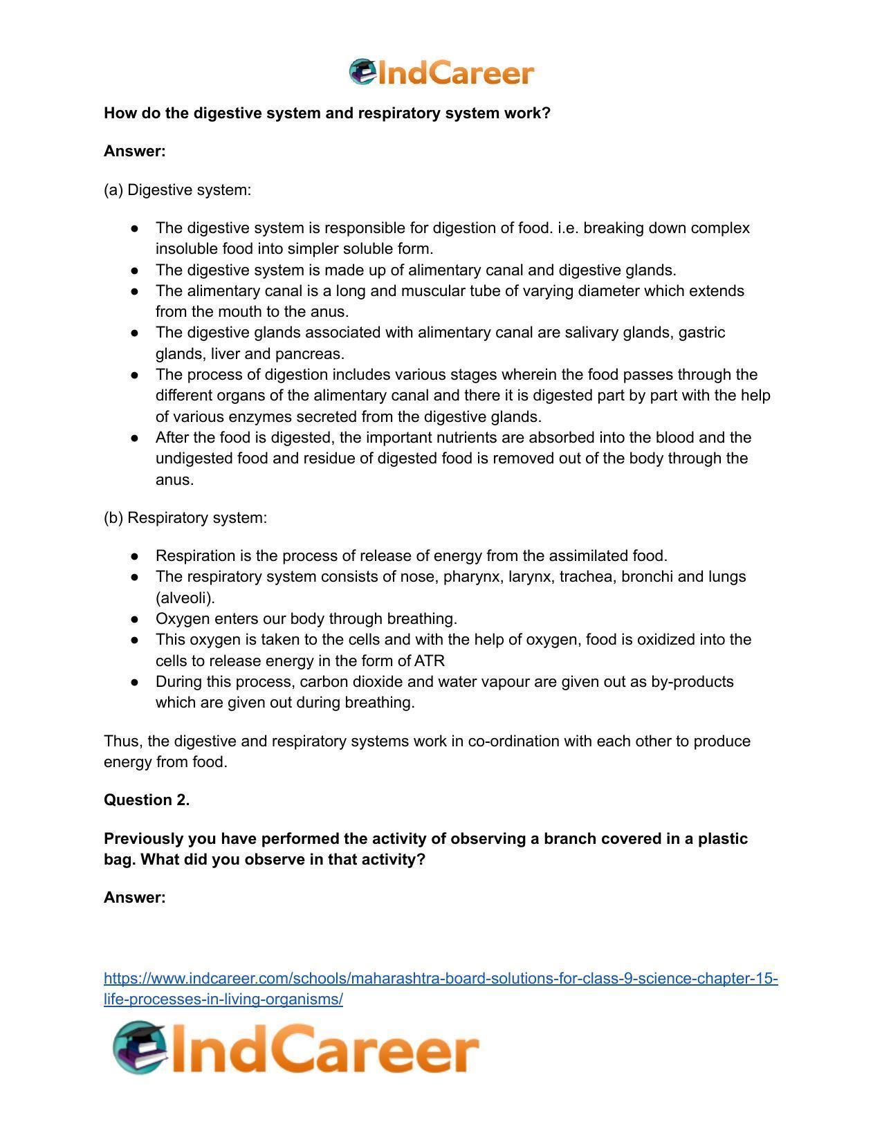 Maharashtra Board Solutions for Class 9- Science: Chapter 15- Life Processes in Living Organisms - Page 15
