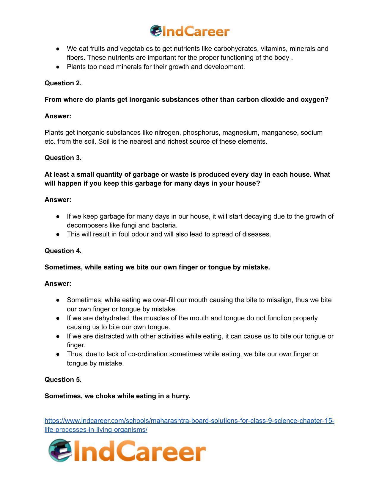 Maharashtra Board Solutions for Class 9- Science: Chapter 15- Life Processes in Living Organisms - Page 17