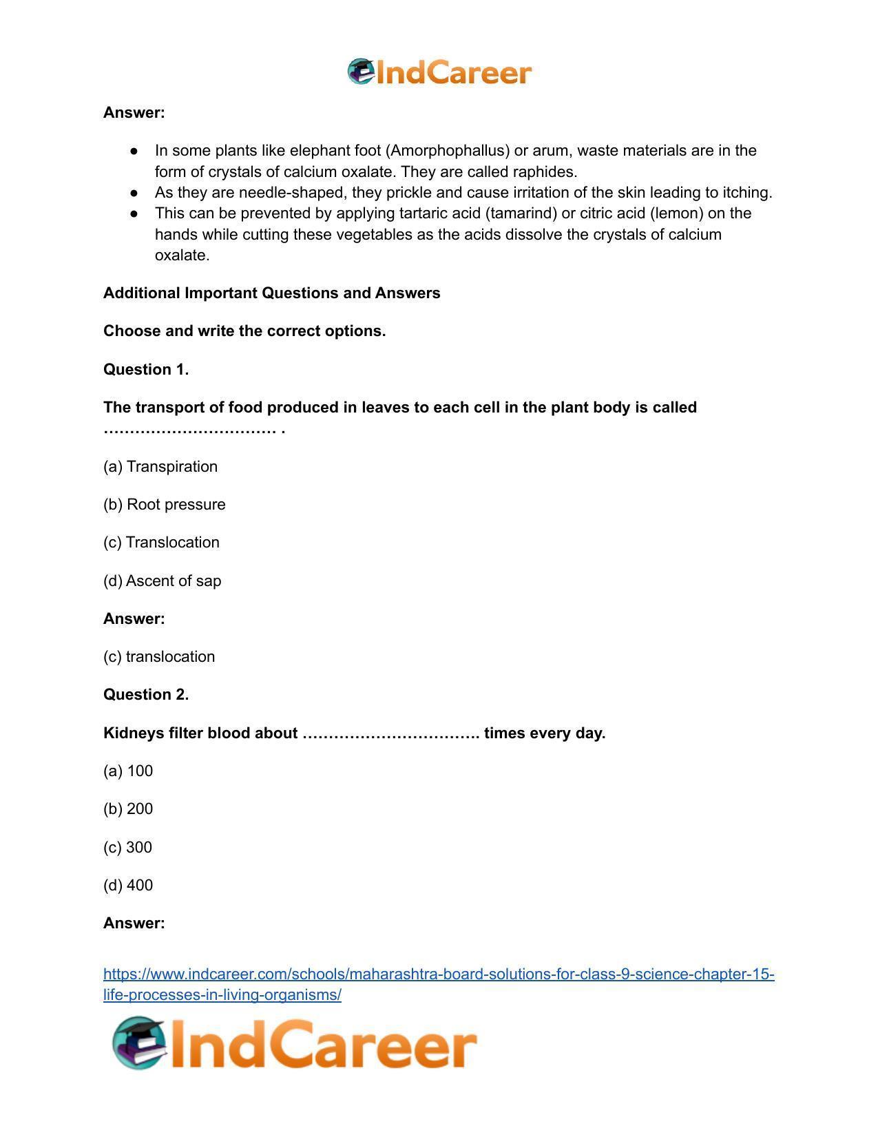 Maharashtra Board Solutions for Class 9- Science: Chapter 15- Life Processes in Living Organisms - Page 26