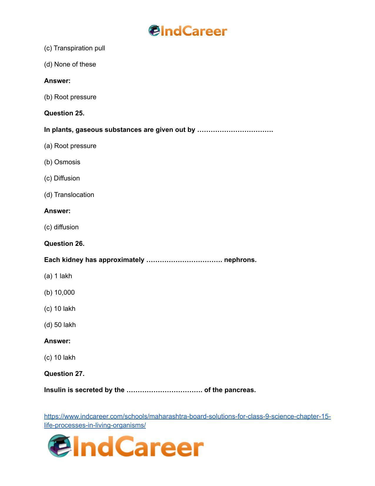 Maharashtra Board Solutions for Class 9- Science: Chapter 15- Life Processes in Living Organisms - Page 35