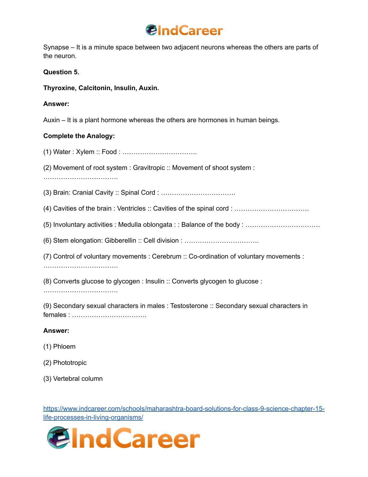 Maharashtra Board Solutions for Class 9- Science: Chapter 15- Life Processes in Living Organisms - Page 37