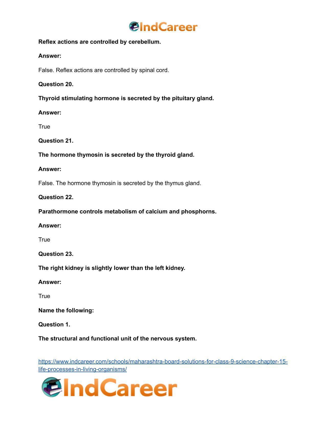 Maharashtra Board Solutions for Class 9- Science: Chapter 15- Life Processes in Living Organisms - Page 43