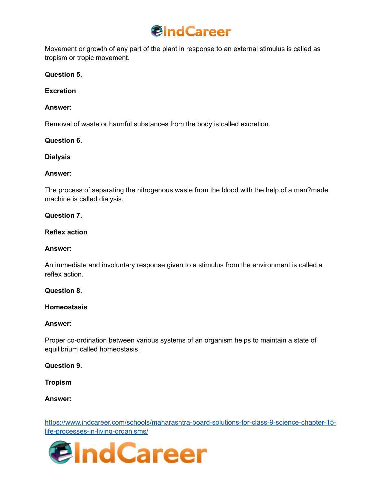 Maharashtra Board Solutions for Class 9- Science: Chapter 15- Life Processes in Living Organisms - Page 47