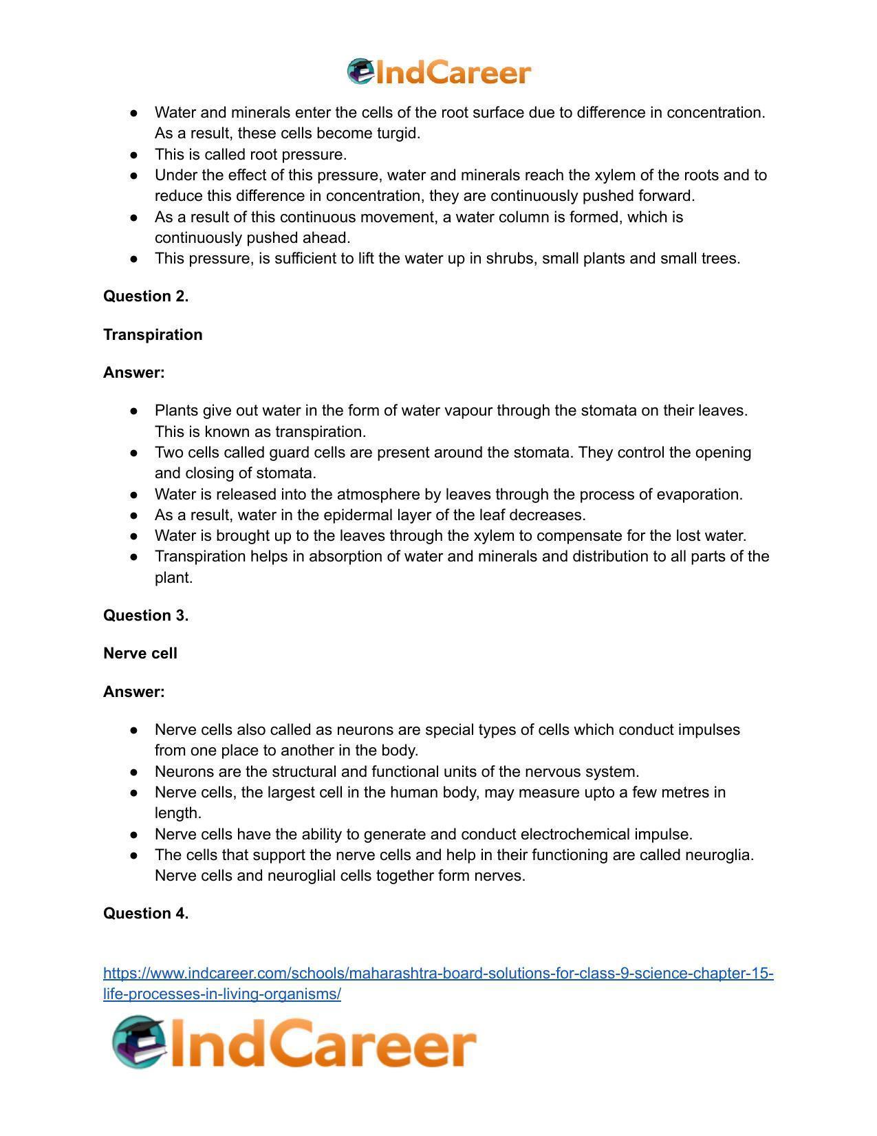Maharashtra Board Solutions for Class 9- Science: Chapter 15- Life Processes in Living Organisms - Page 50