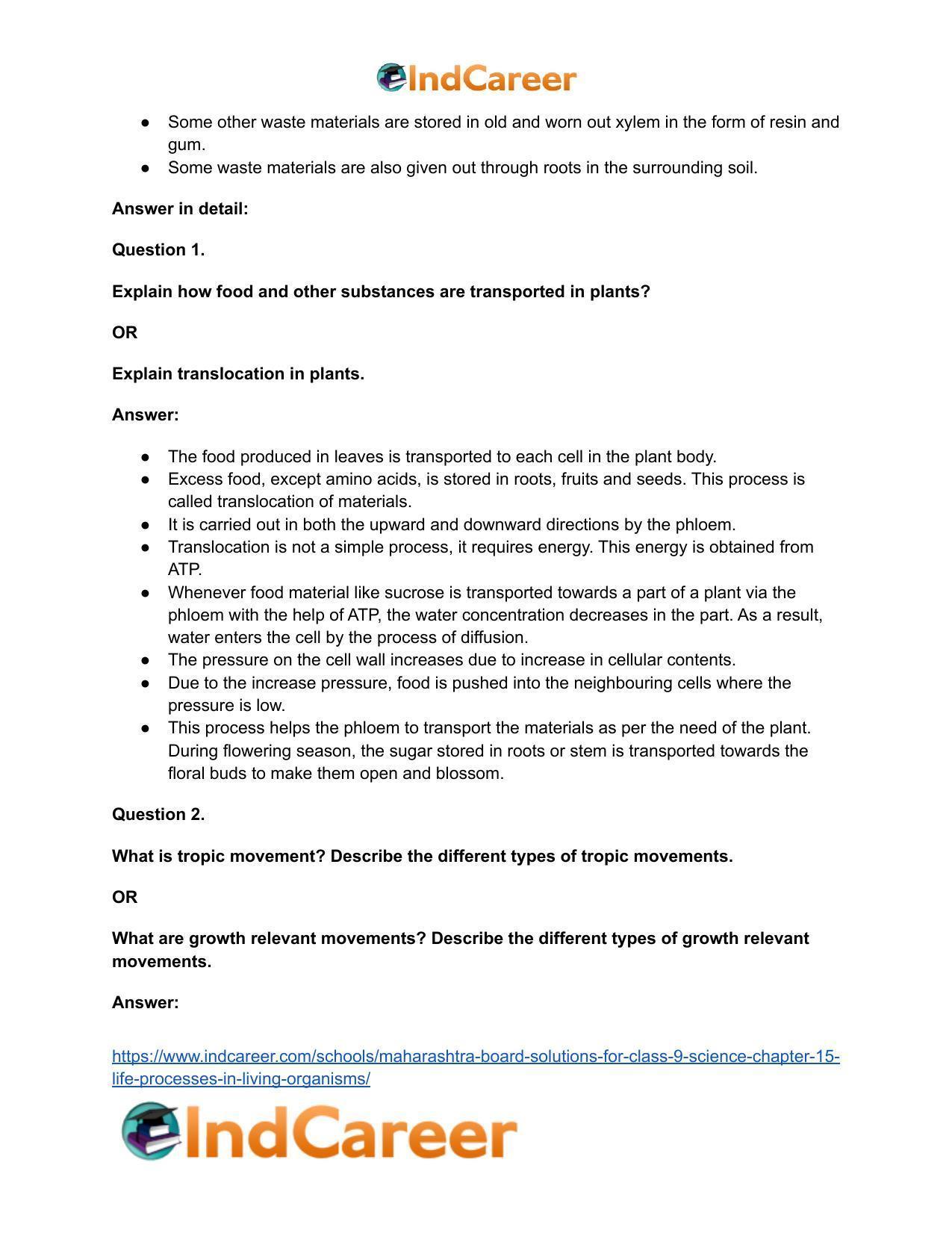 Maharashtra Board Solutions for Class 9- Science: Chapter 15- Life Processes in Living Organisms - Page 58