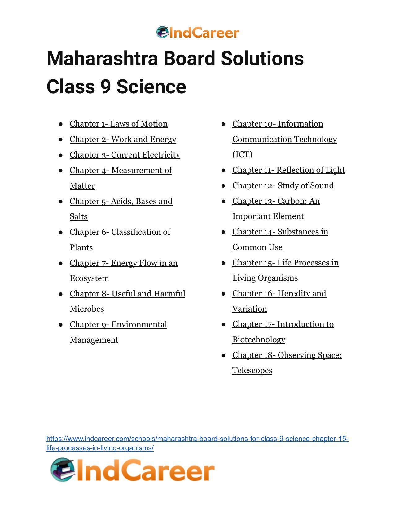 Maharashtra Board Solutions for Class 9- Science: Chapter 15- Life Processes in Living Organisms - Page 62