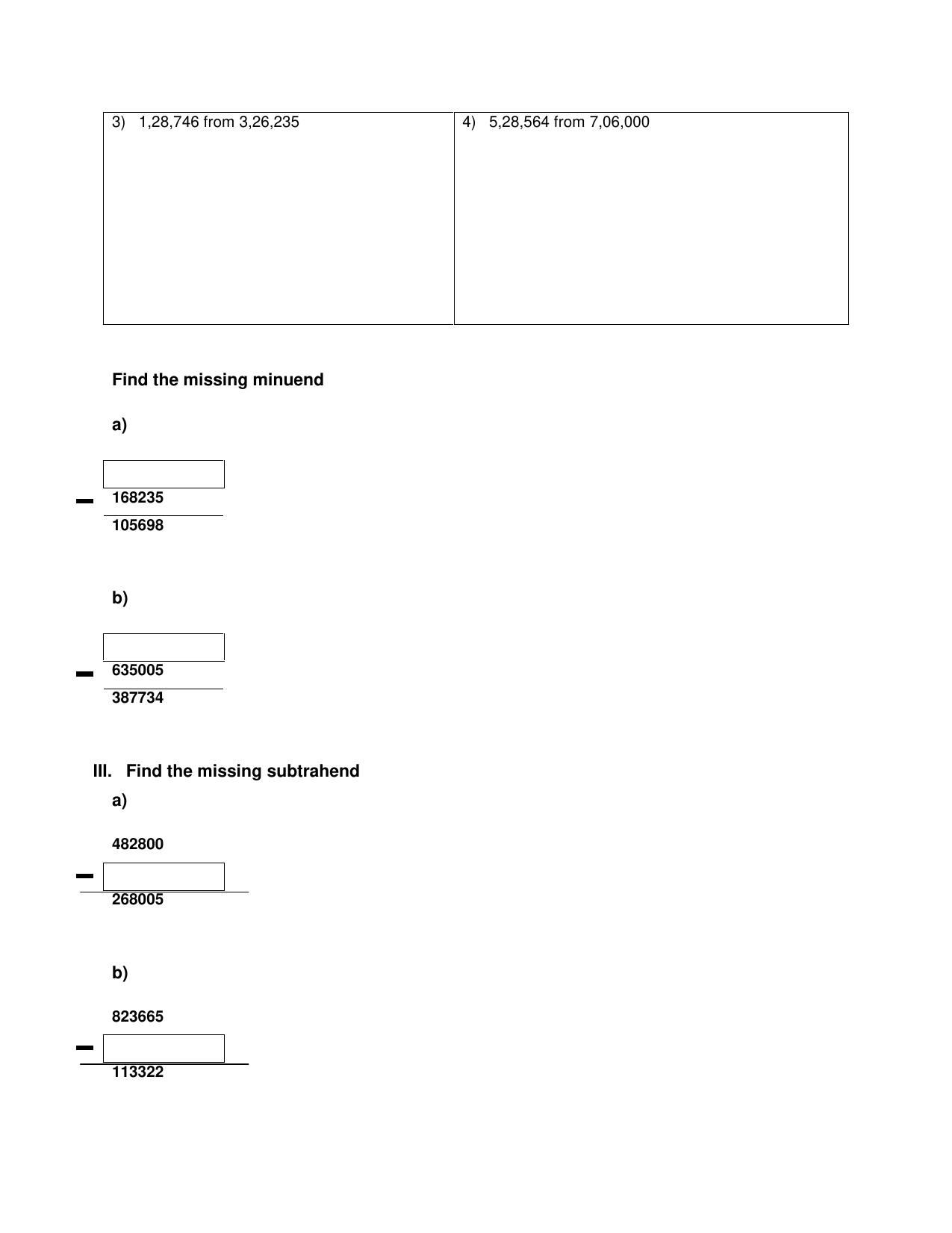 Worksheet for Class 4 Maths Assignment 96 Subtraction - Page 2