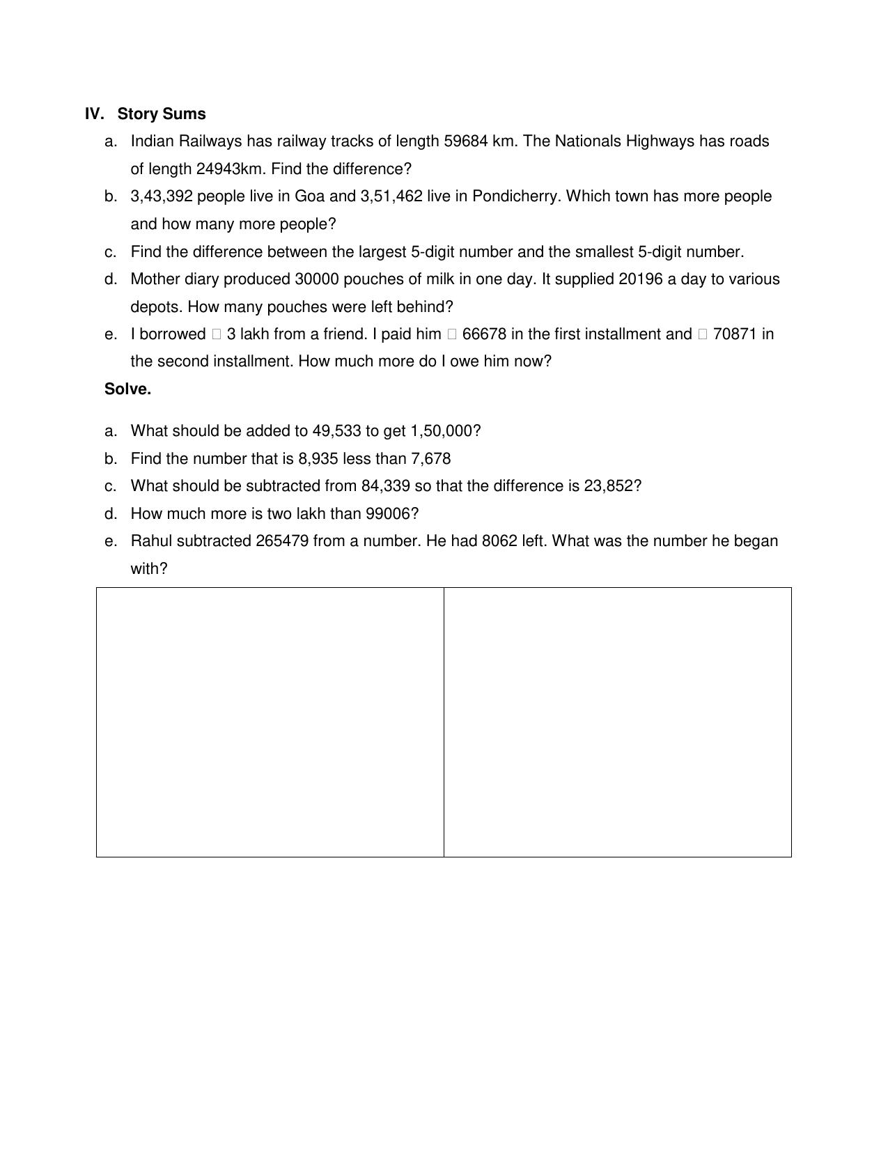 Worksheet for Class 4 Maths Assignment 96 Subtraction - Page 3