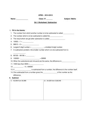 Worksheet for Class 4 Maths Assignment 96 Subtraction