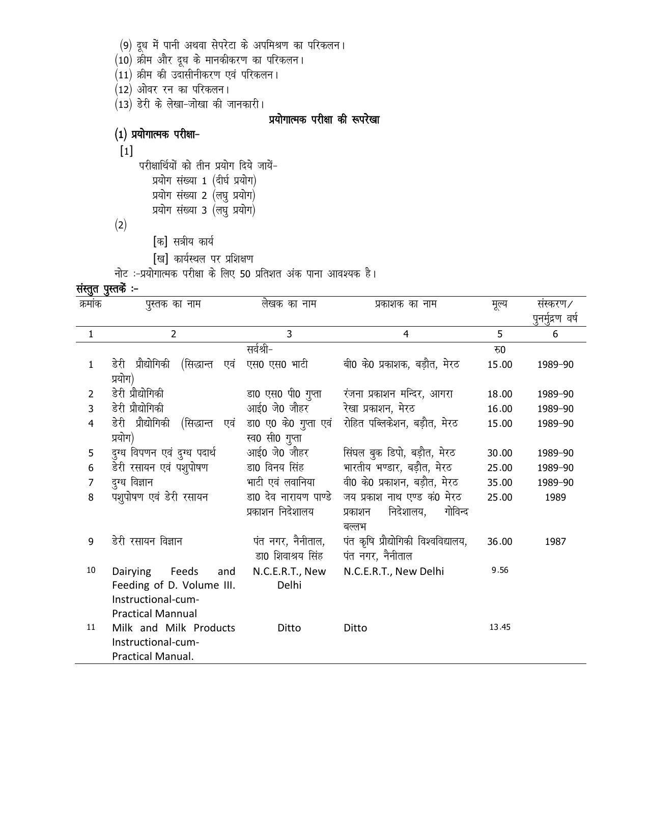 UP Board 11th Syllabus Trade-15 Dairy Technology - Page 3