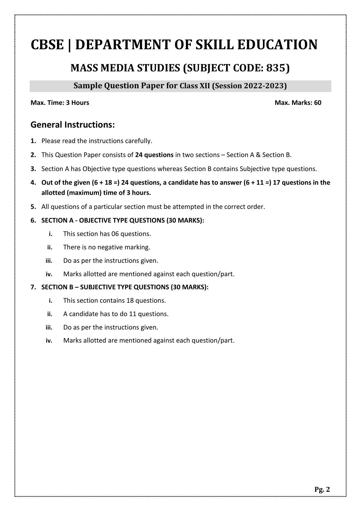 CBSE Class 10 Mass Media Studies (Skill Education) Sample Papers 2023 - Page 2